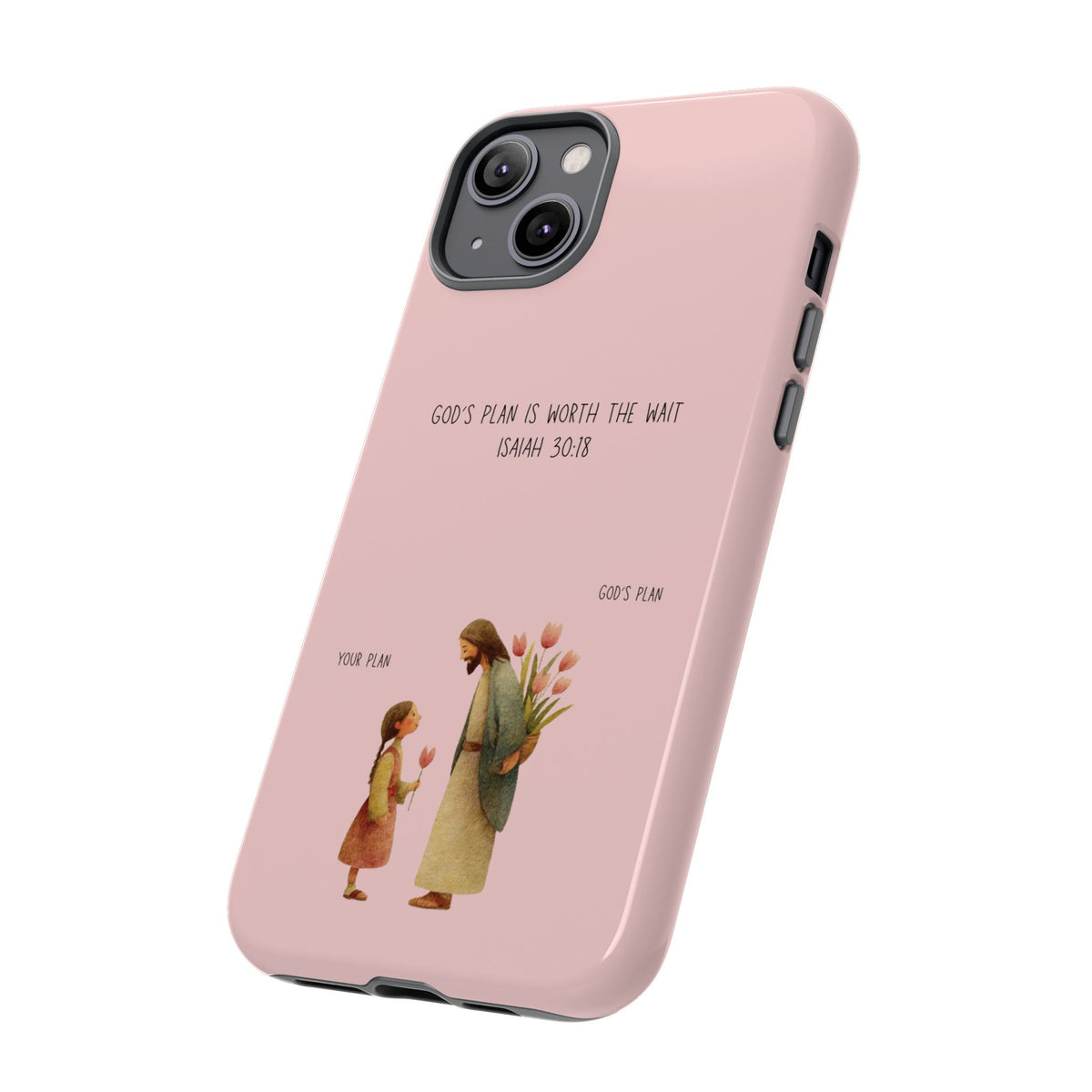 Christelijk telefoonhoesje Gods plan is beter roze mat