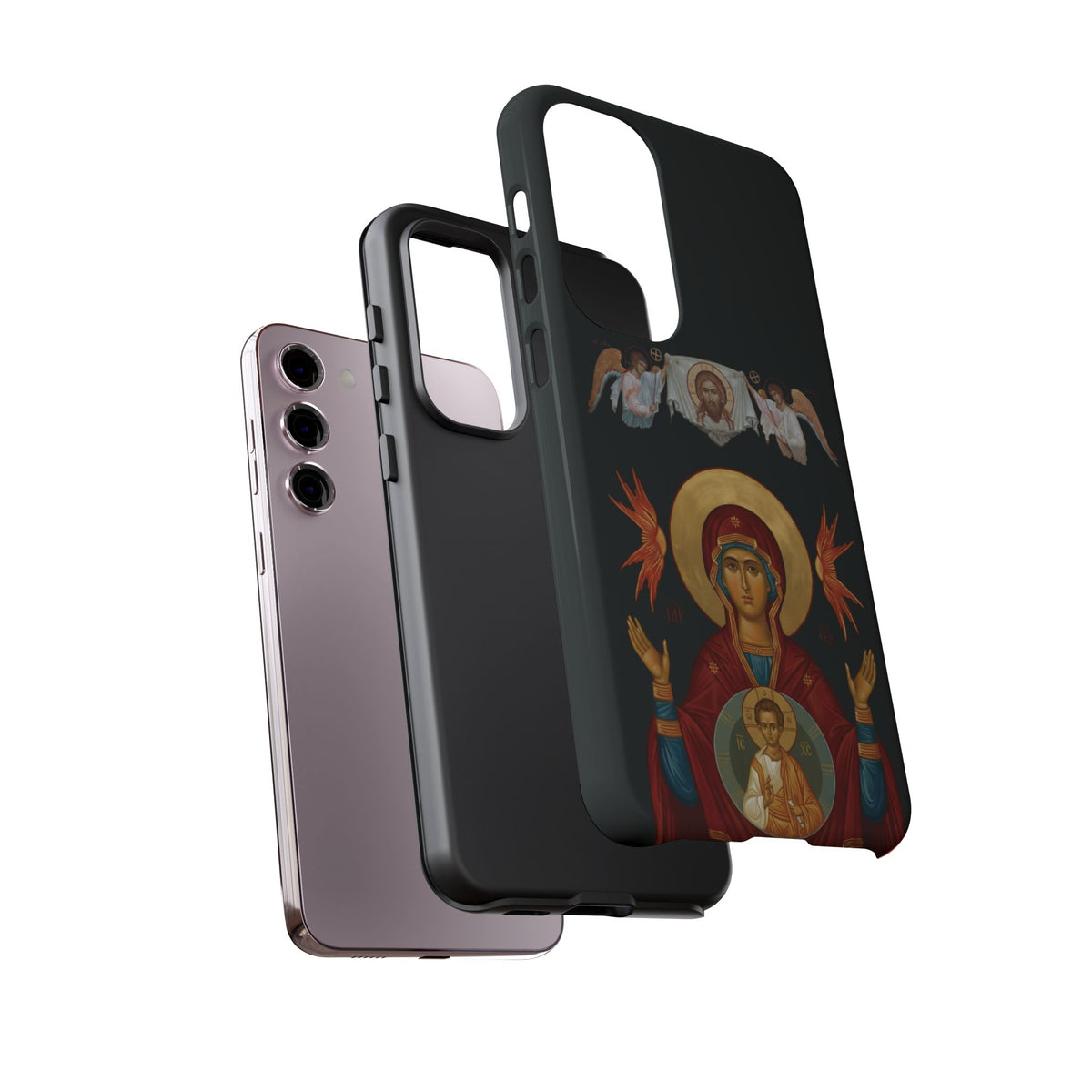 Christelijk telefoonhoesje De Heilige Maagd Maria zwart mat