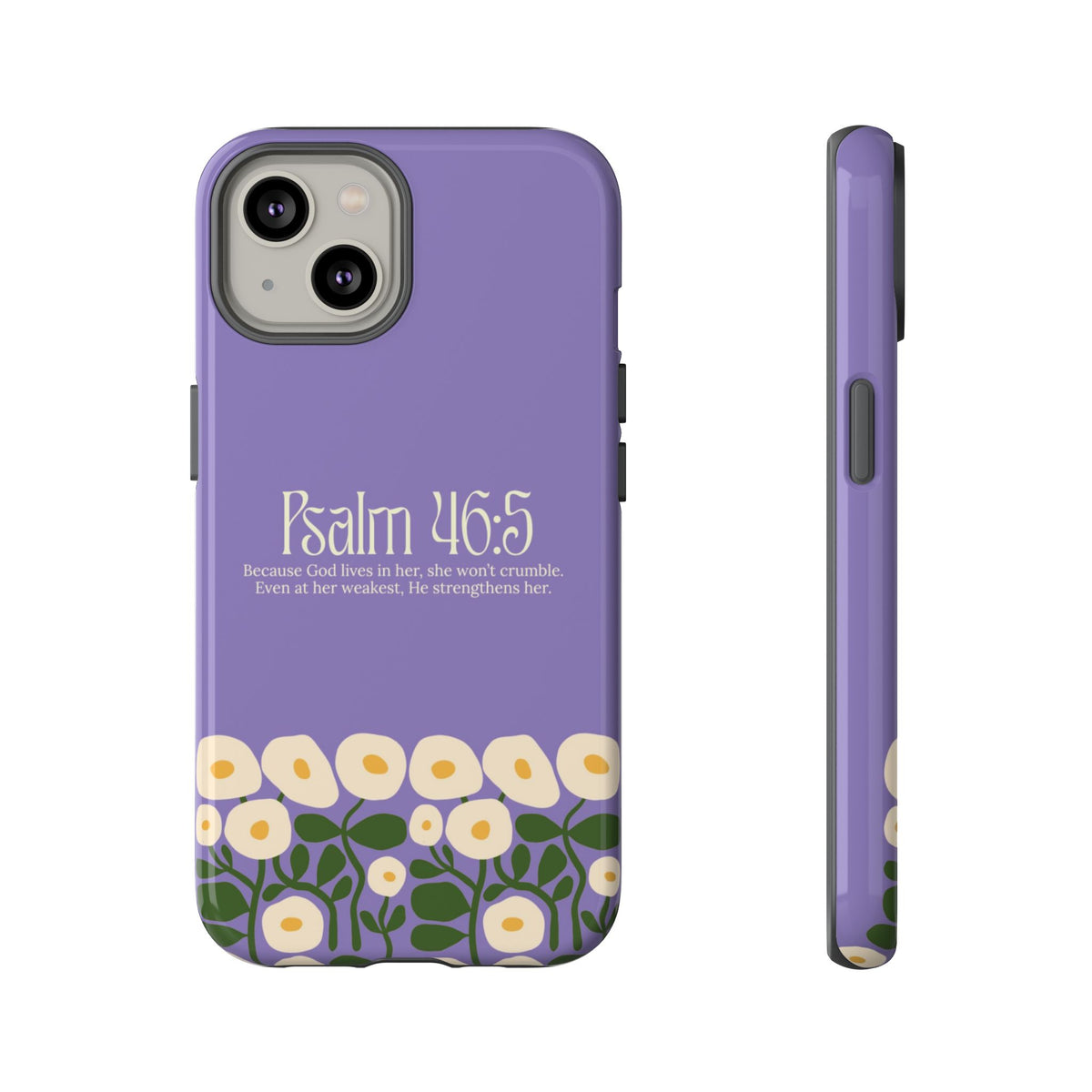 Christelijk telefoonhoesje God woont in haar lila mat