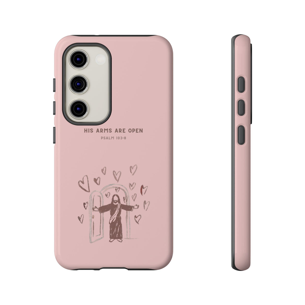 Christelijk telefoonhoesje Zijn armen staan open roze mat