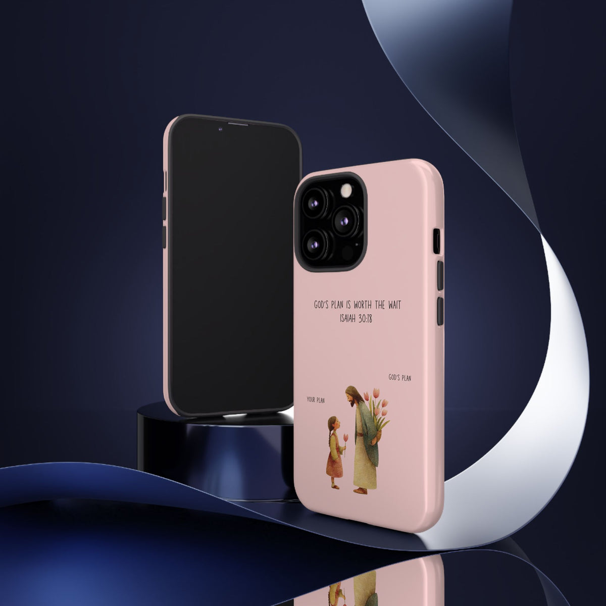 Christelijk telefoonhoesje Gods plan is beter roze mat
