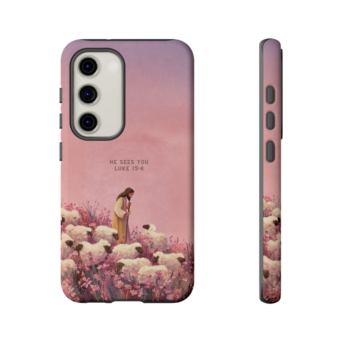 Christelijk telefoonhoesje Hij ziet jou roze mat