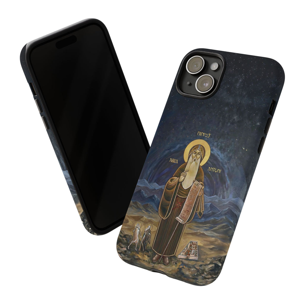 Christelijk telefoonhoesje Sint-Antonius de Grote donkerblauw mat