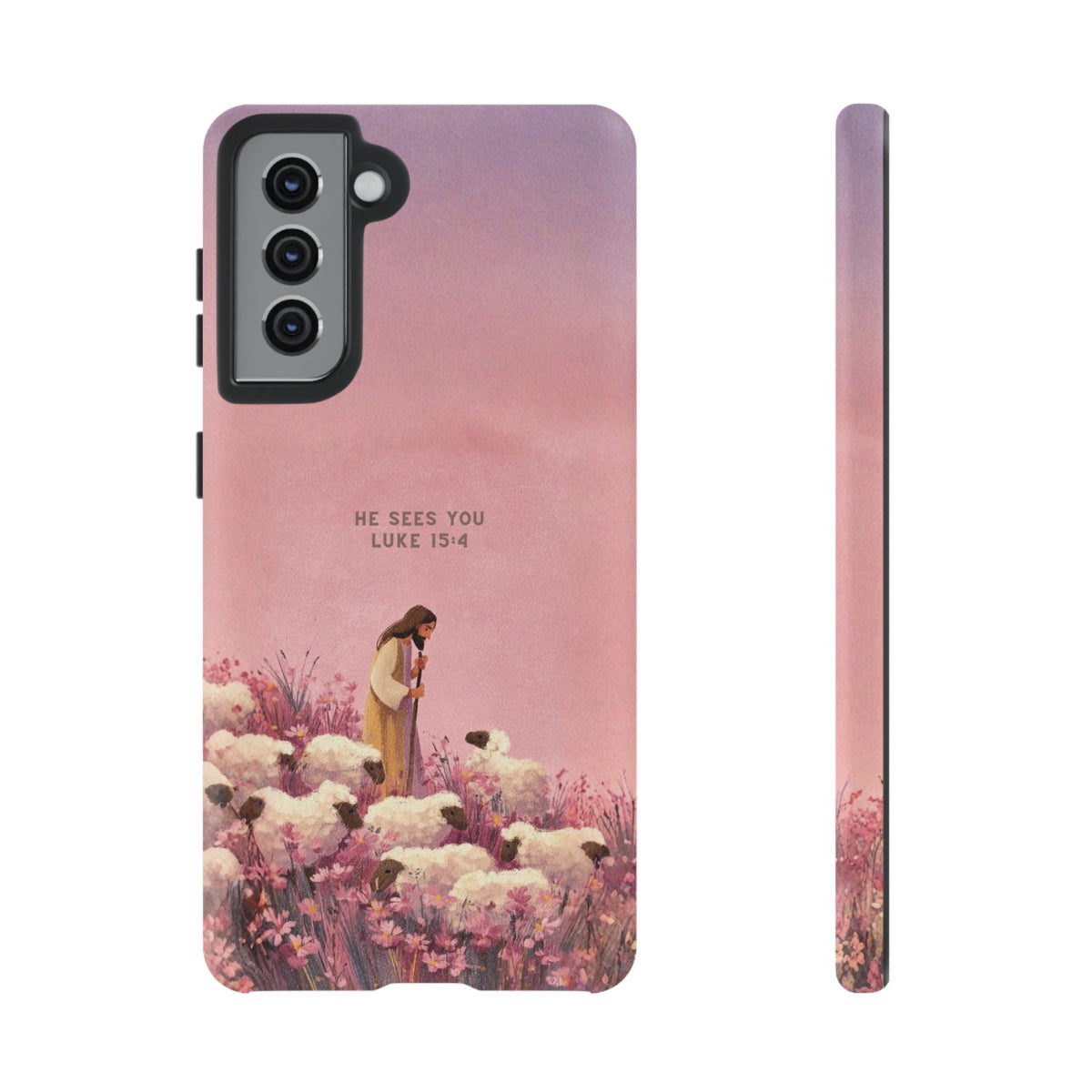 Christelijk telefoonhoesje Hij ziet jou roze mat