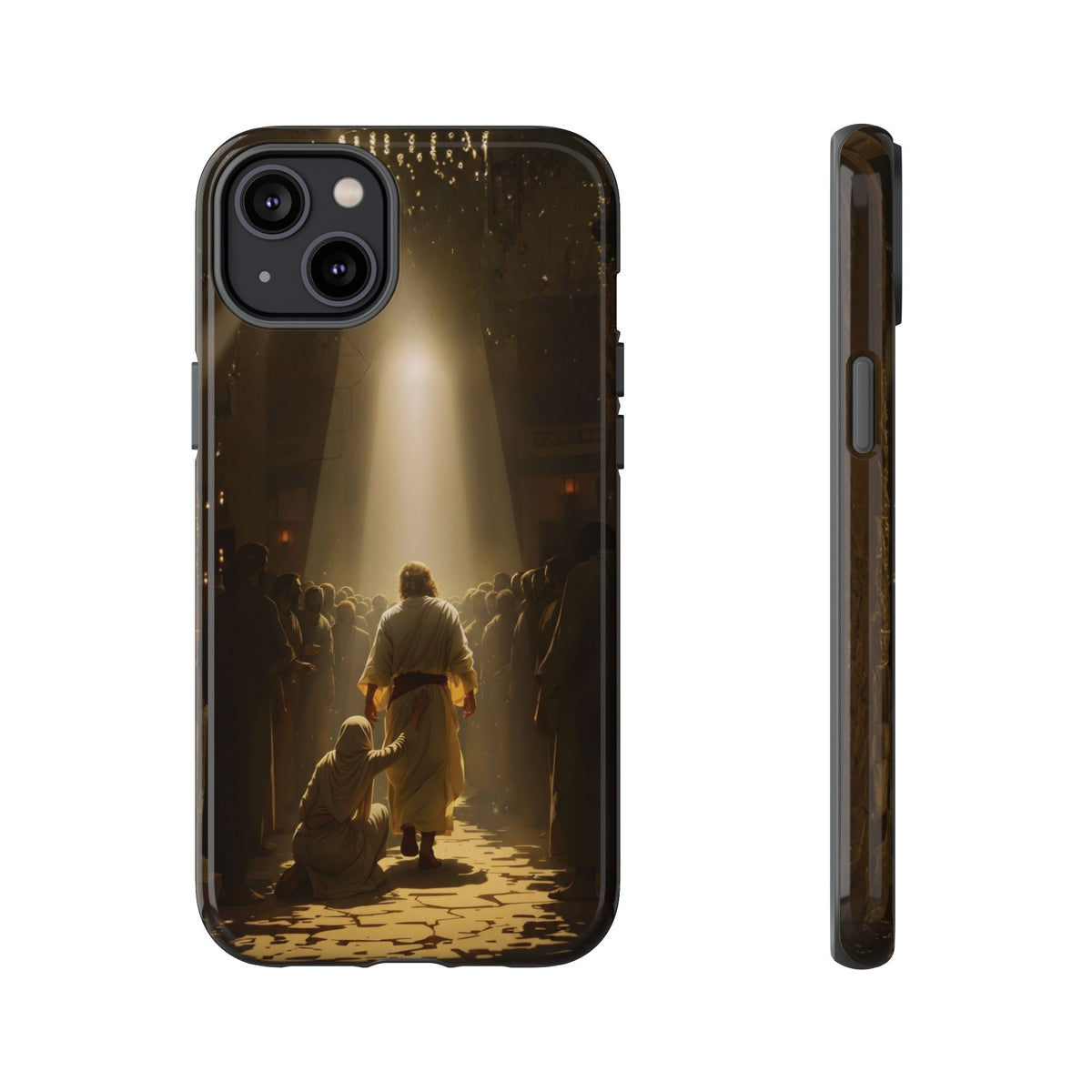 Christelijk telefoonhoesje Aangeraakt door geloof bruin mat