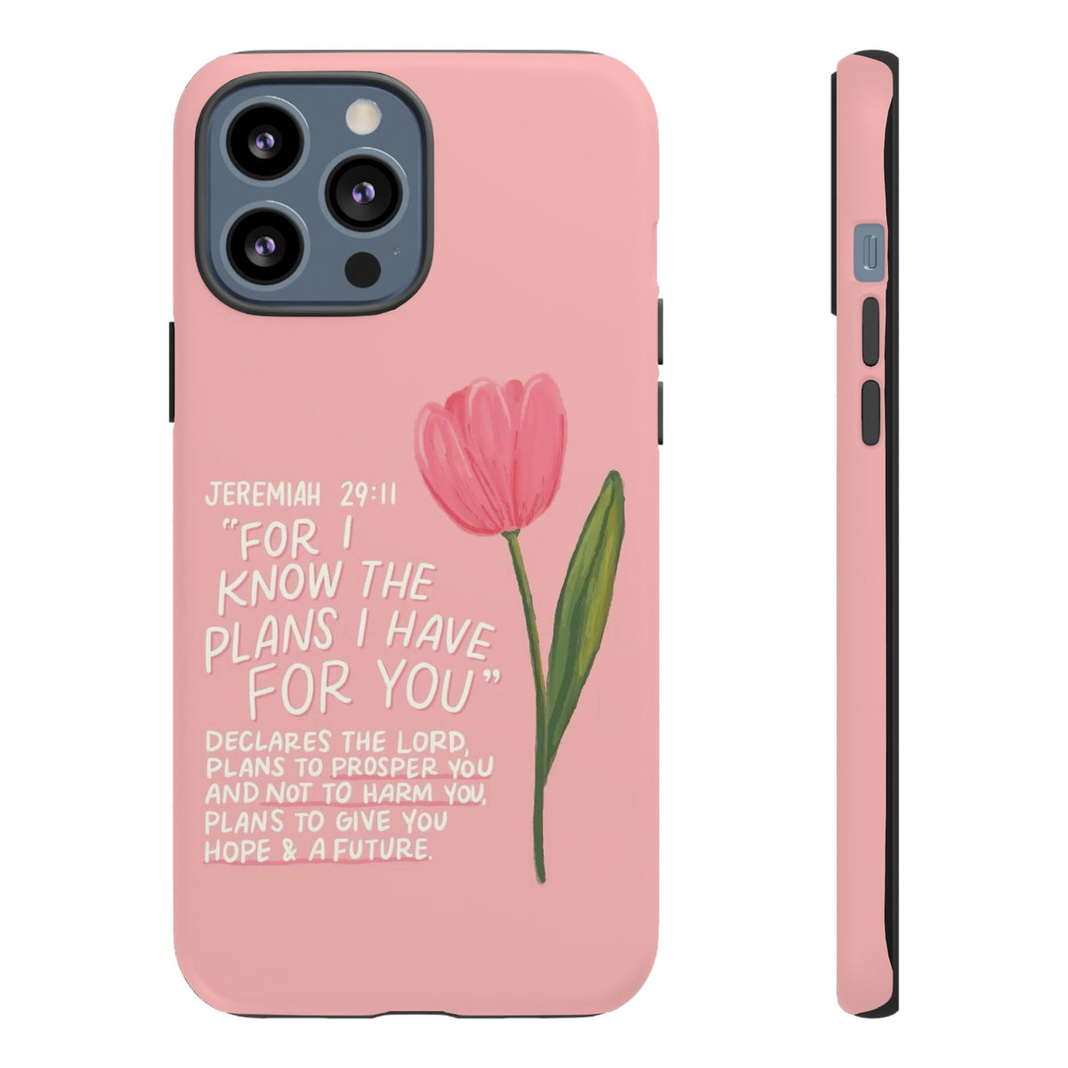 Christelijk telefoonhoesje Ik ken de plannen roze mat