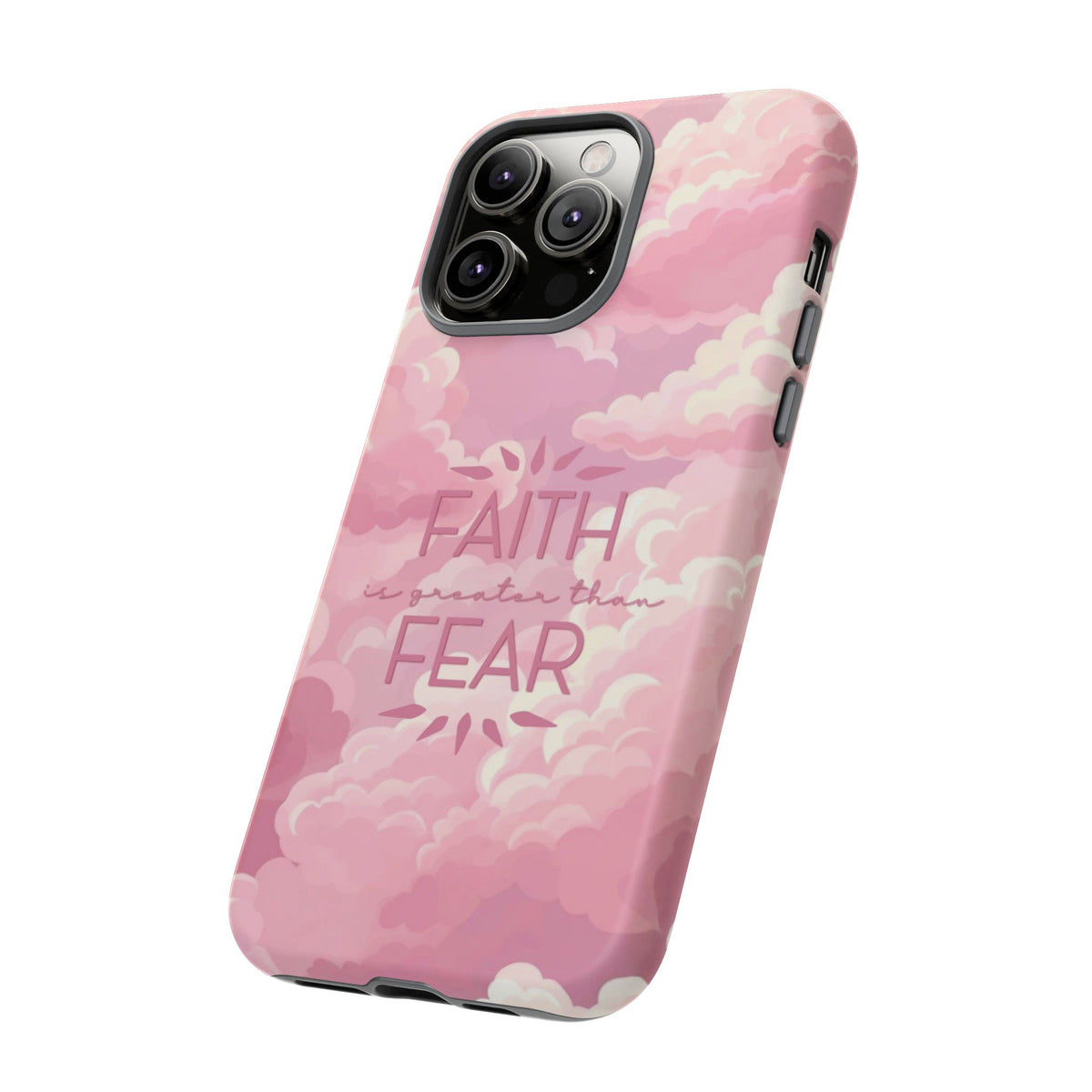 Christelijk telefoonhoesje Geloof is sterker dan angst roze mat