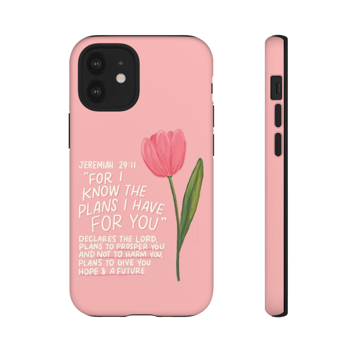 Christelijk telefoonhoesje Ik ken de plannen roze mat