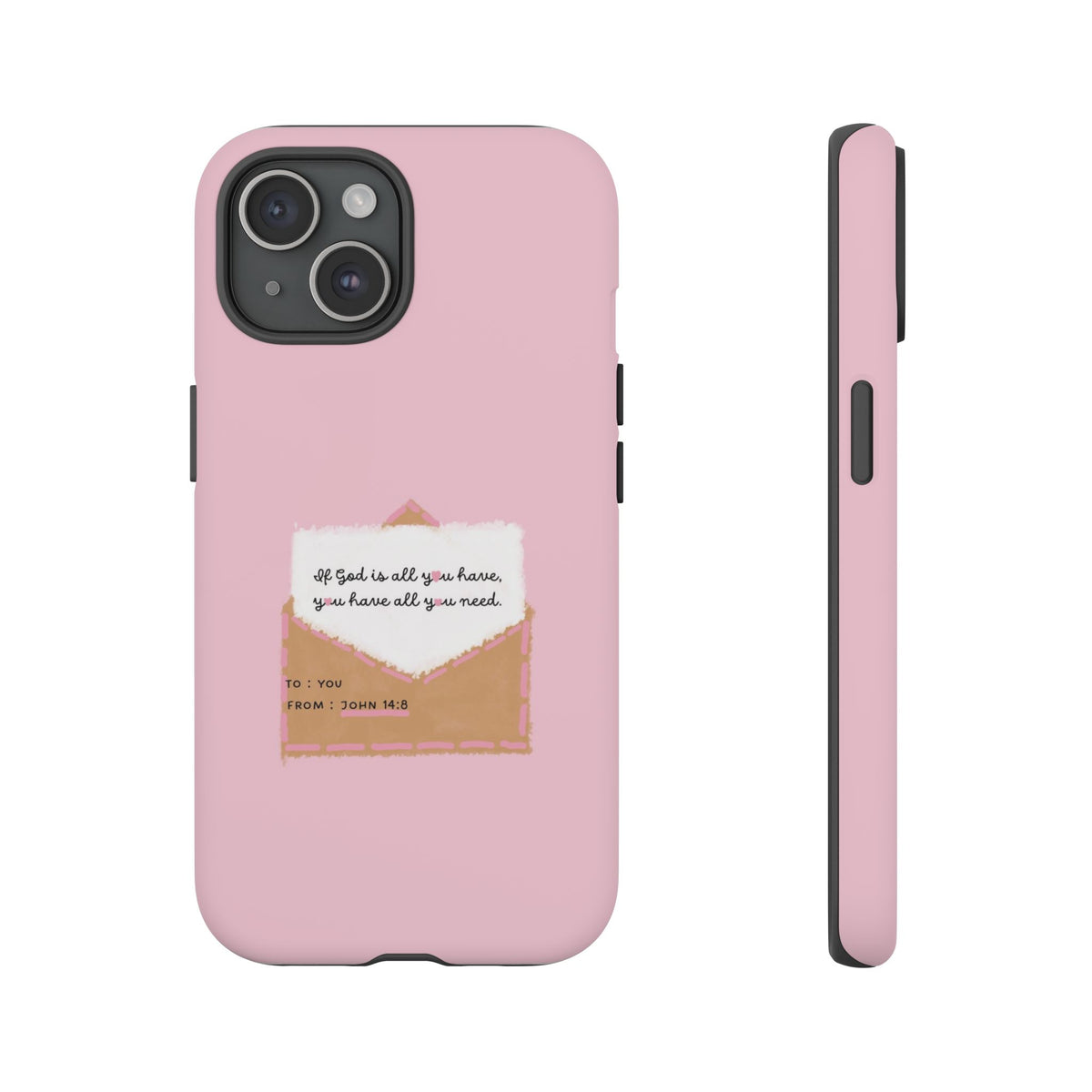 Christelijk telefoonhoesje God is alles wat je nodig hebt roze mat