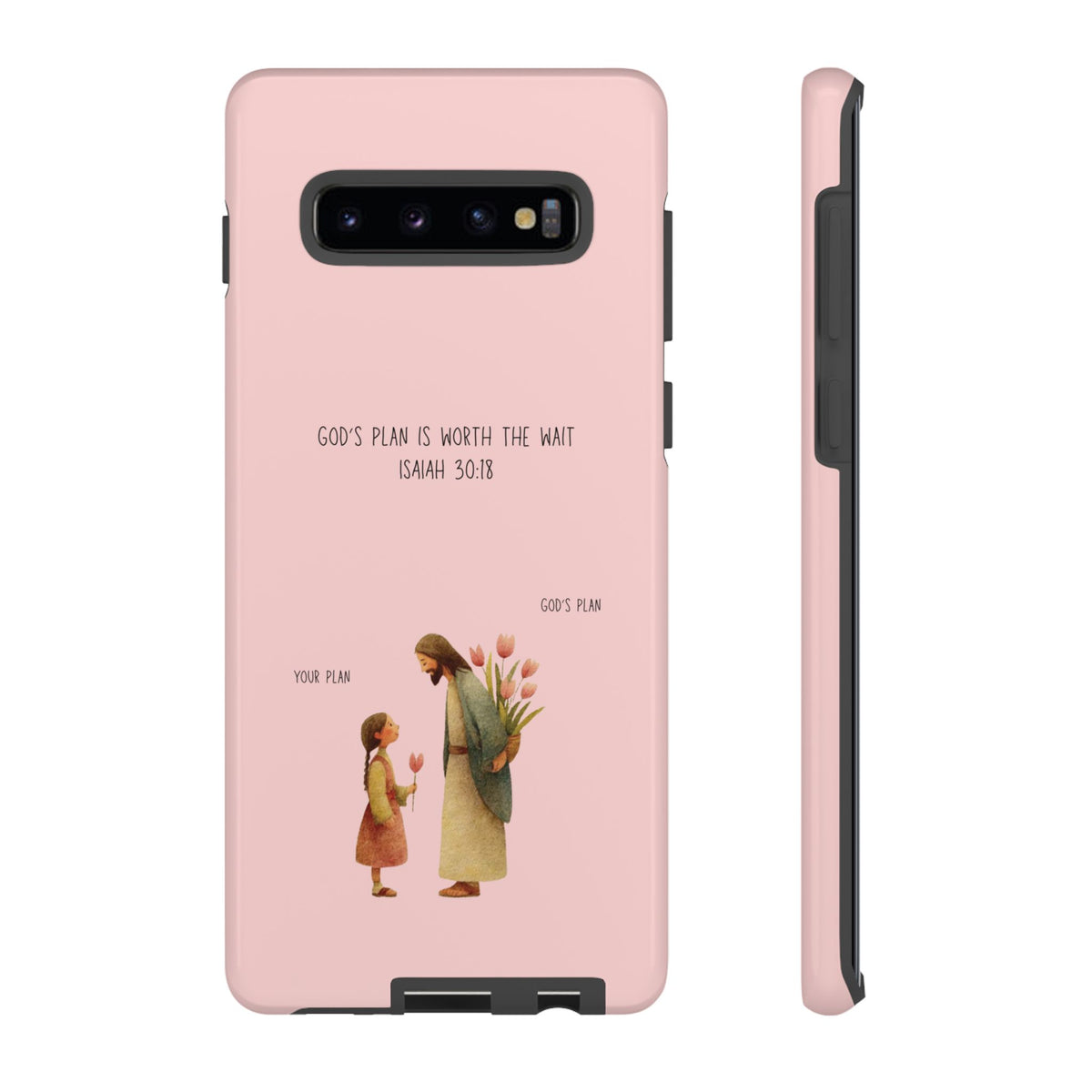 Christelijk telefoonhoesje Gods plan is beter roze mat