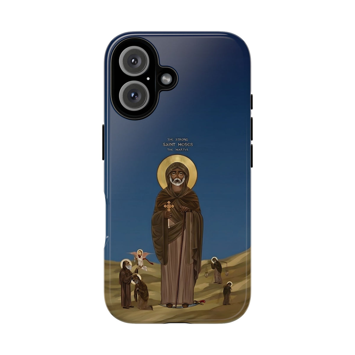 Christelijk telefoonhoesje Sint-Mozes de Sterke blauw mat
