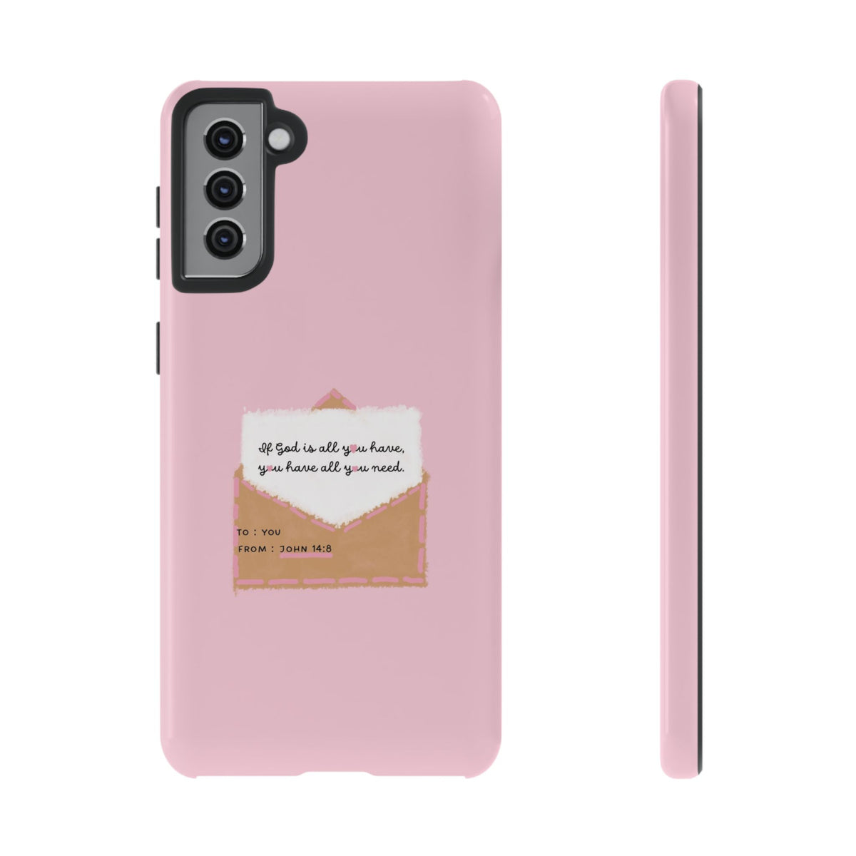 Christelijk telefoonhoesje God is alles wat je nodig hebt roze mat