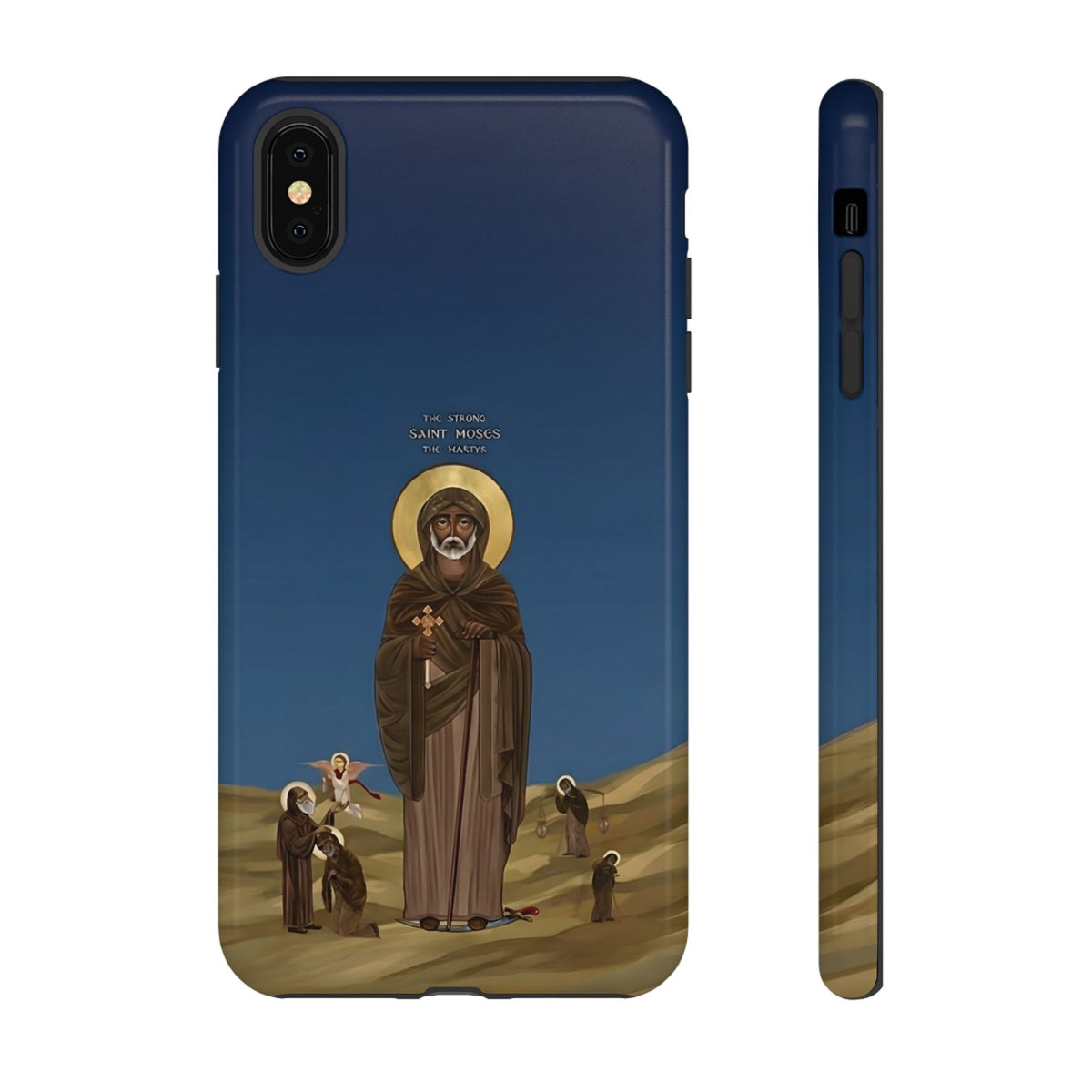 Christelijk telefoonhoesje Sint-Mozes de Sterke blauw mat