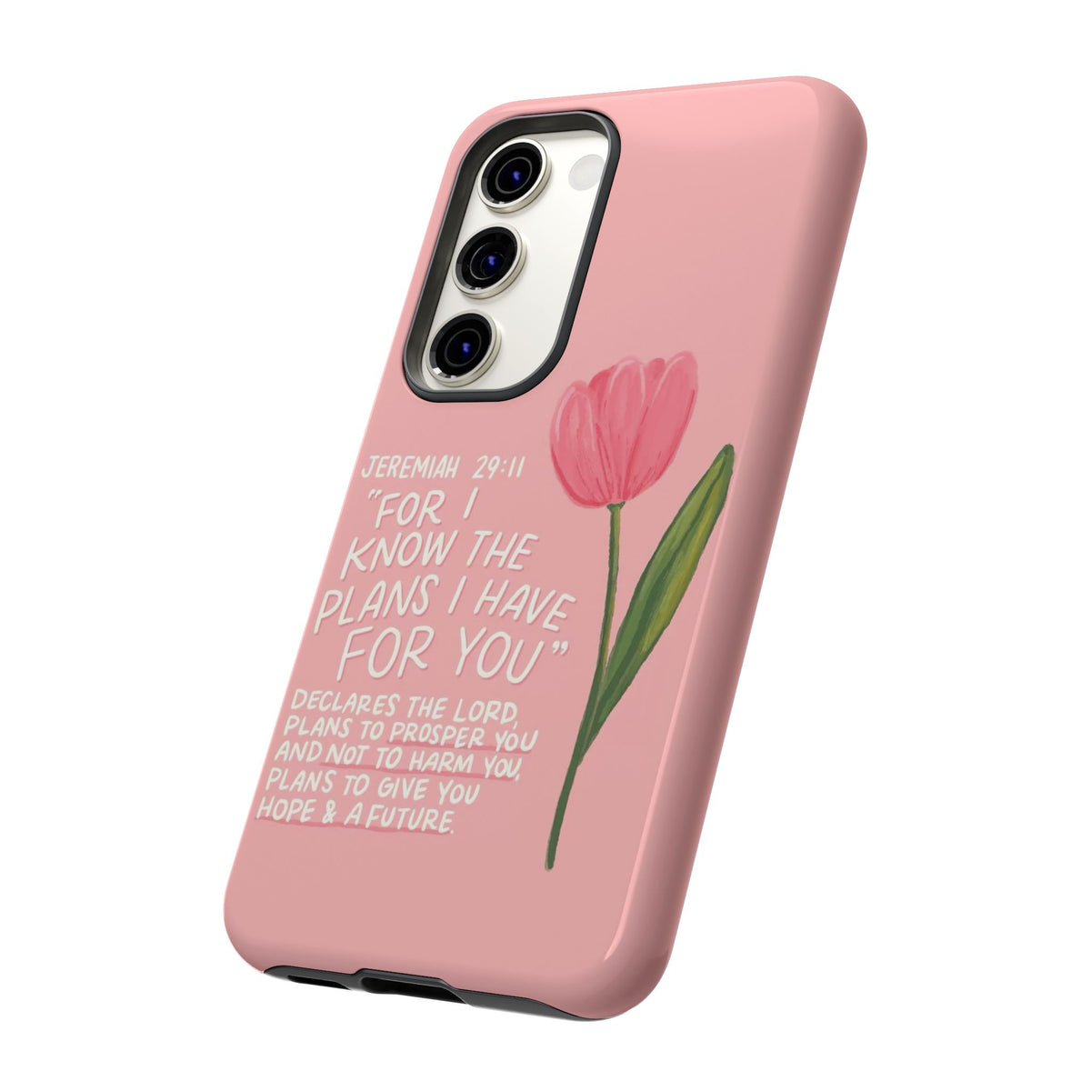 Christelijk telefoonhoesje Ik ken de plannen roze mat