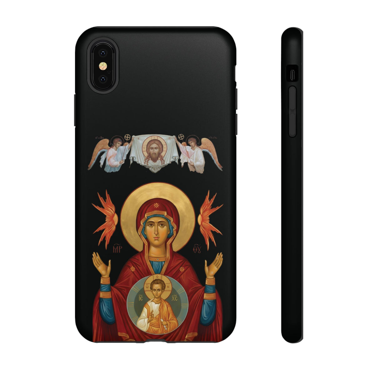 Christelijk telefoonhoesje De Heilige Maagd Maria zwart mat