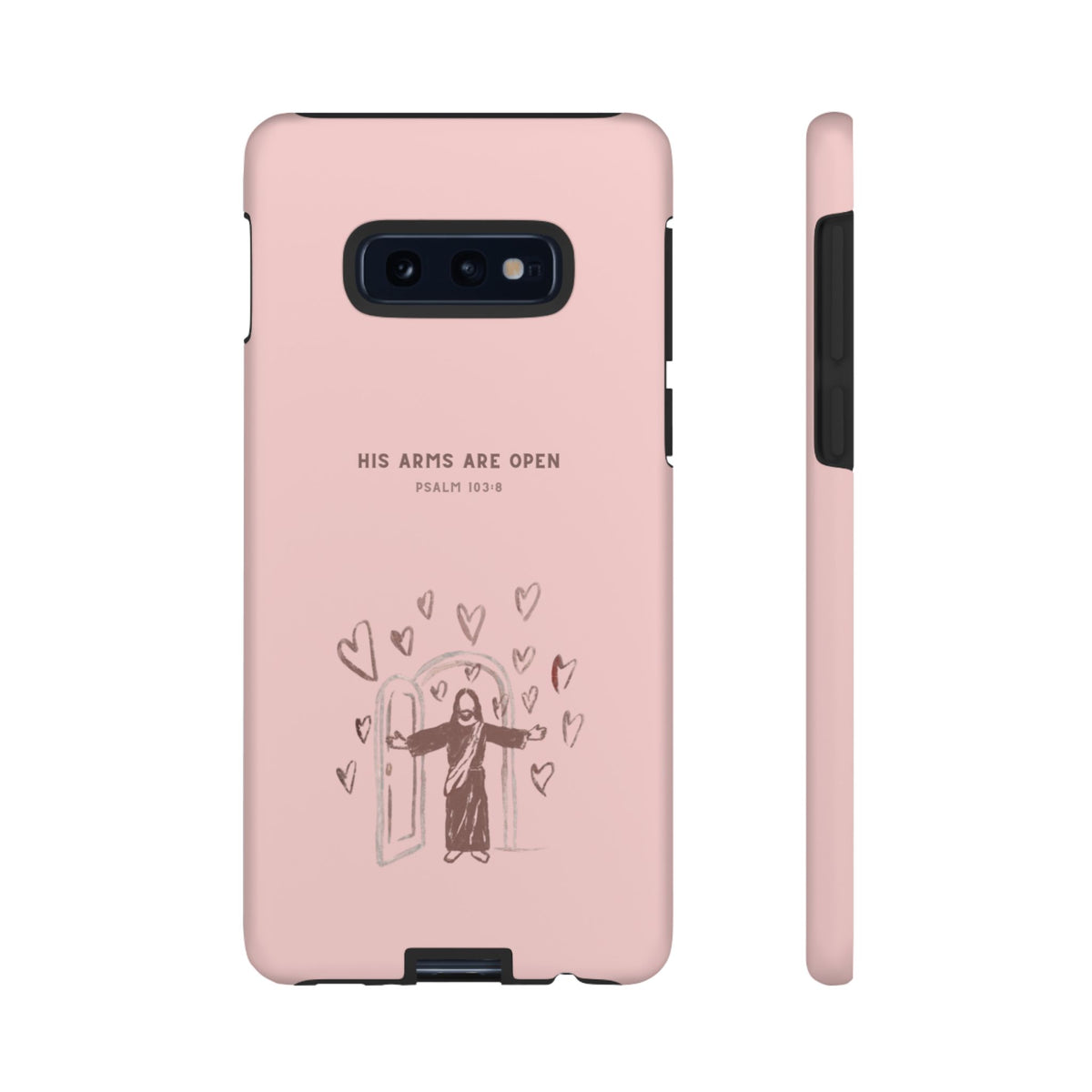 Christelijk telefoonhoesje Zijn armen staan open roze mat
