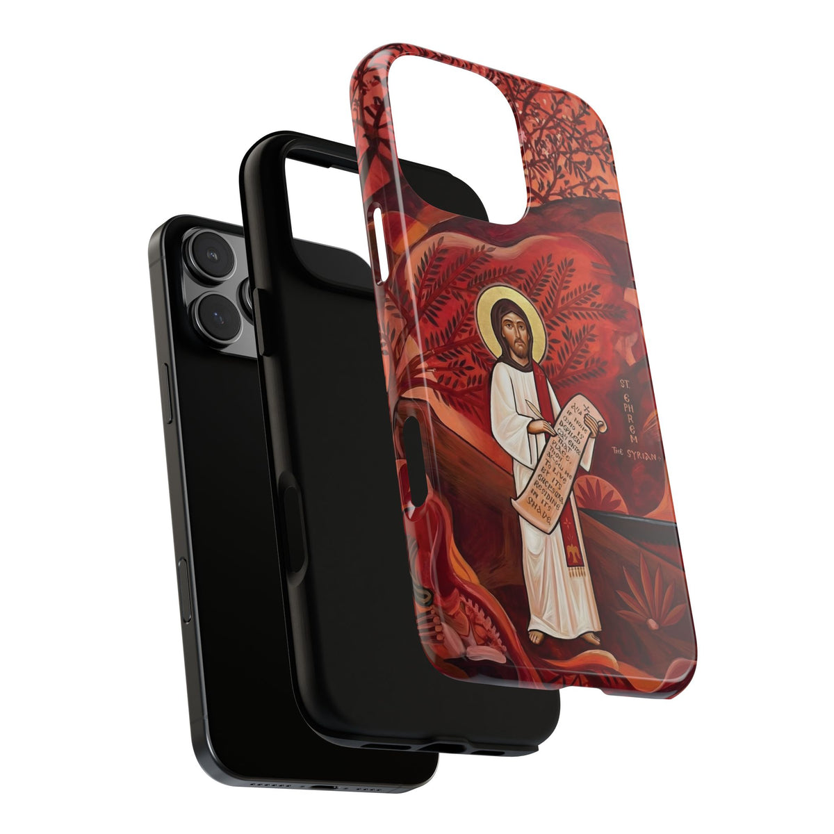 Christelijk telefoonhoesje Sint-Efrem de Syriër rood mat