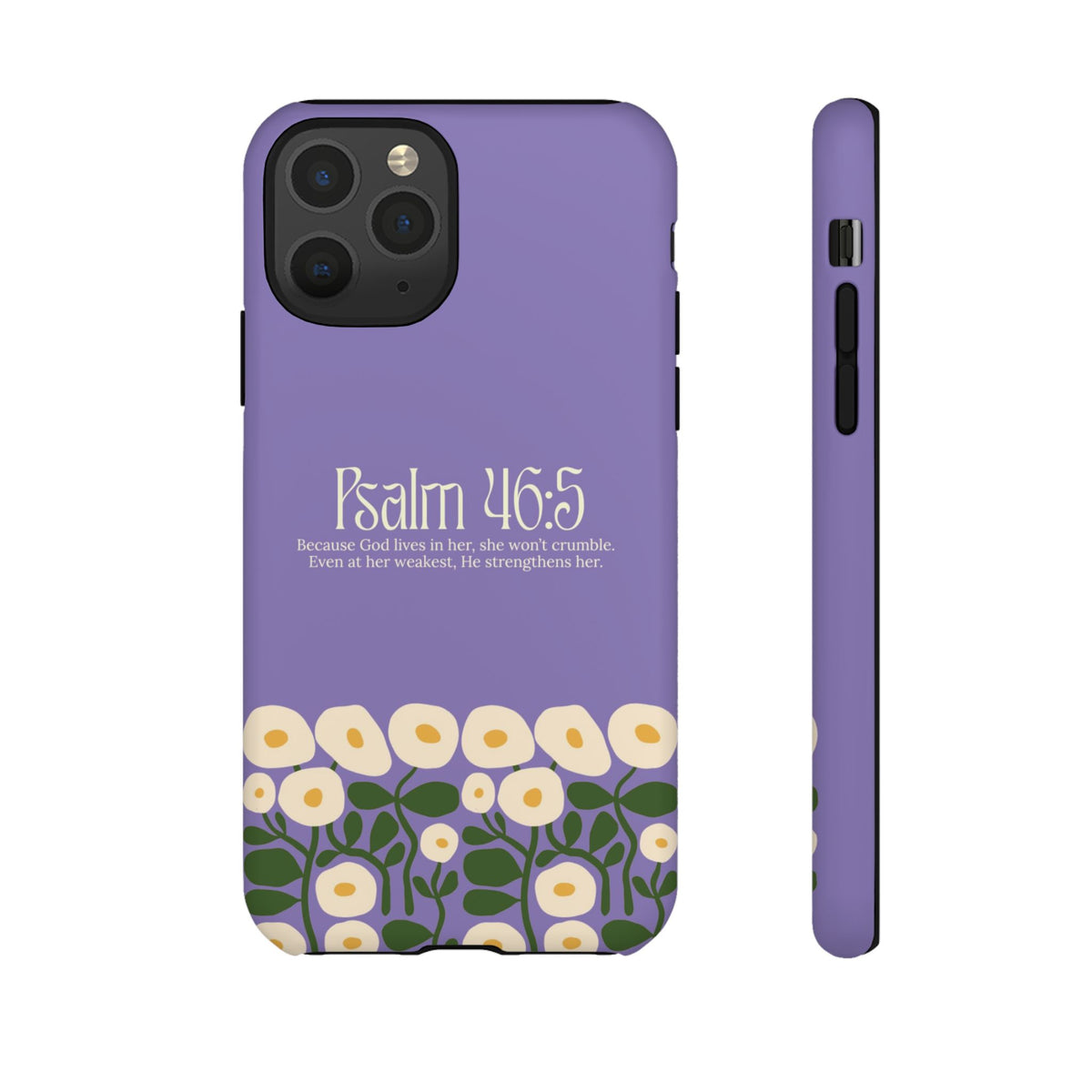 Christelijk telefoonhoesje God woont in haar lila mat