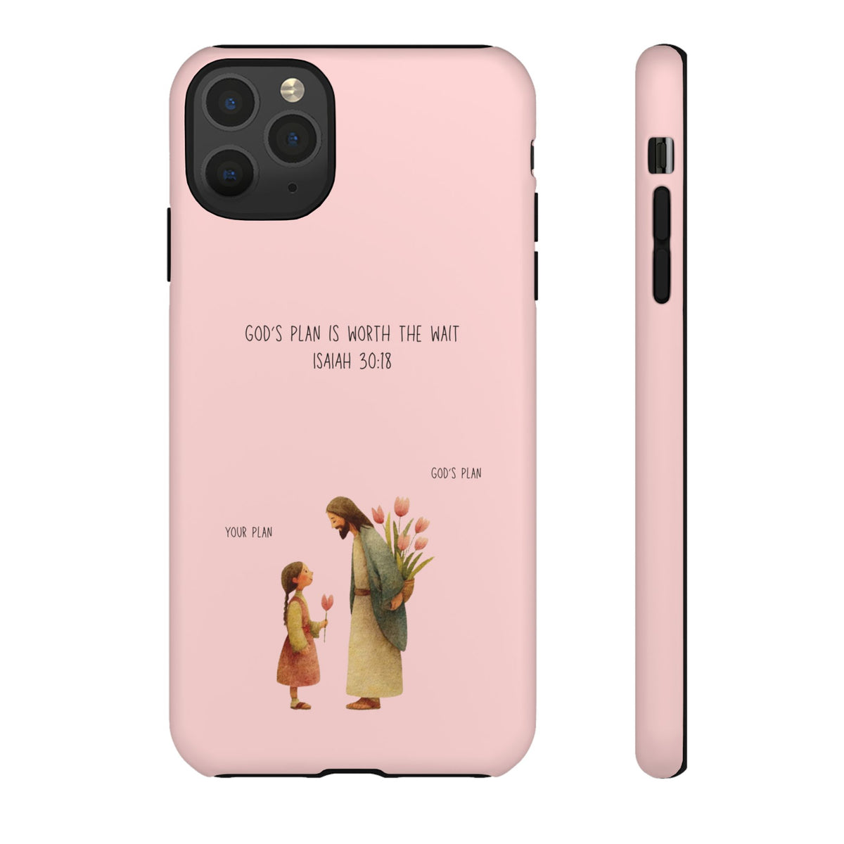 Christelijk telefoonhoesje Gods plan is beter roze mat