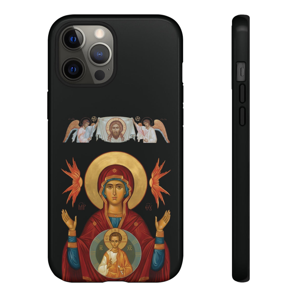 Christelijk telefoonhoesje De Heilige Maagd Maria zwart mat
