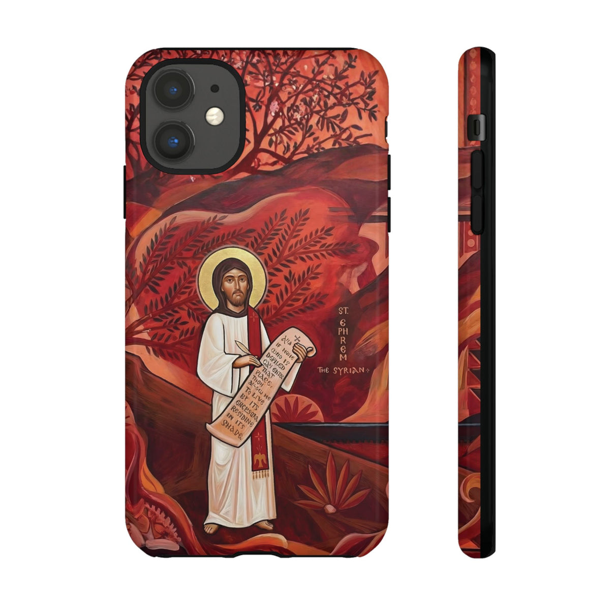 Christelijk telefoonhoesje Sint-Efrem de Syriër rood mat