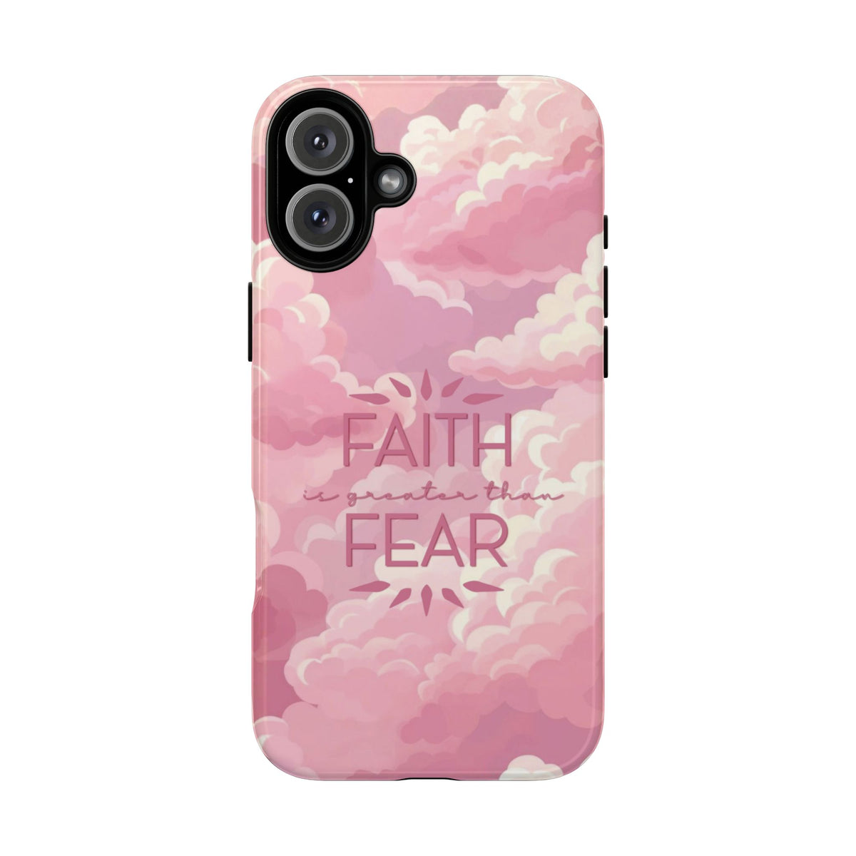 Christelijk telefoonhoesje Geloof is sterker dan angst roze mat