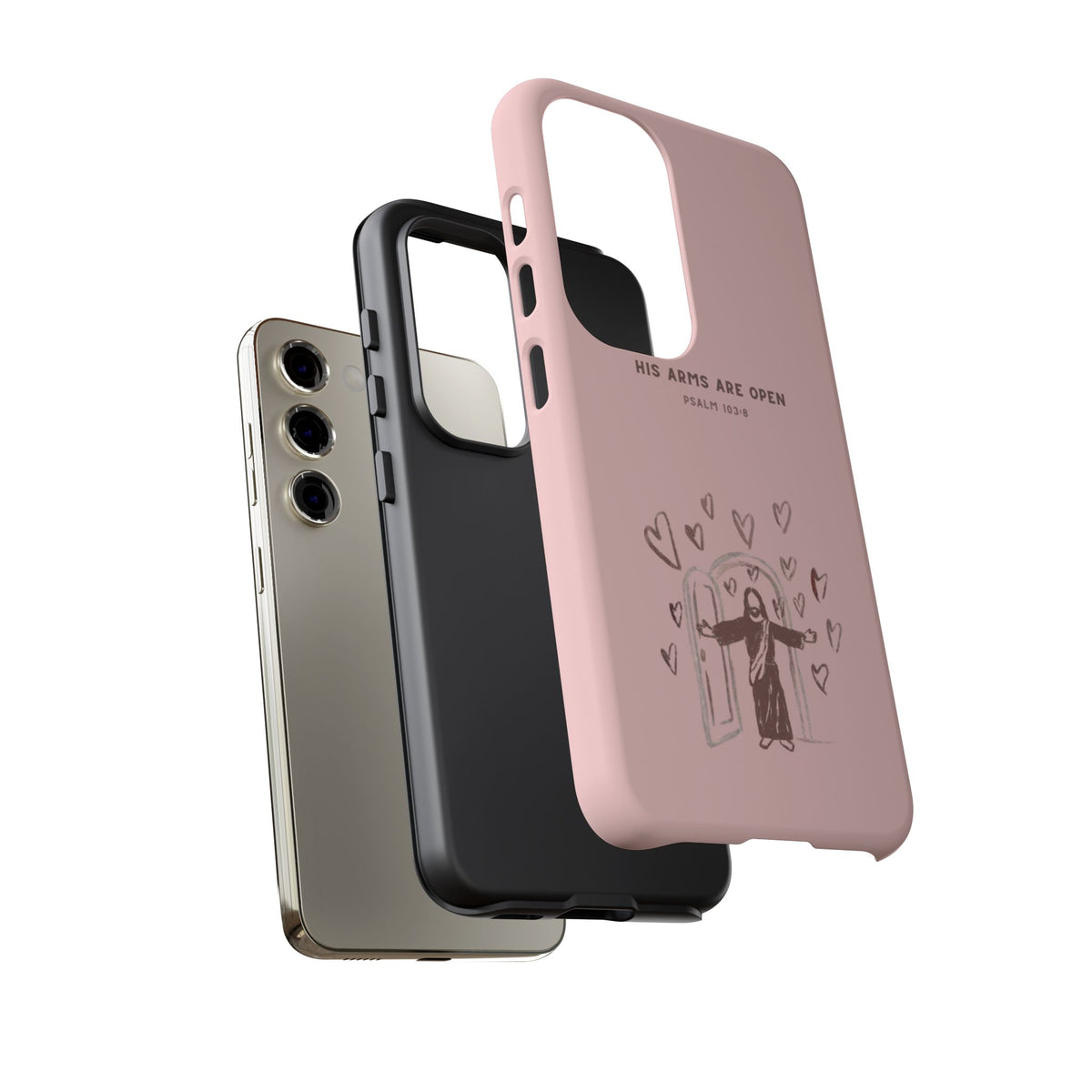 Christelijk telefoonhoesje Zijn armen staan open roze mat