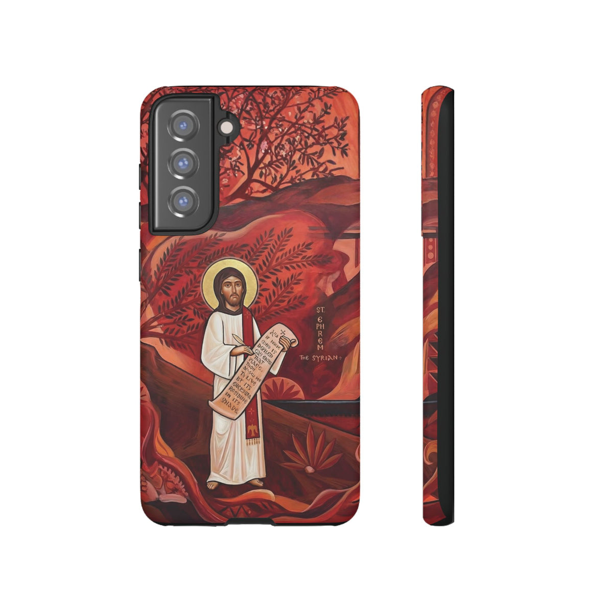 Christelijk telefoonhoesje Sint-Efrem de Syriër rood mat