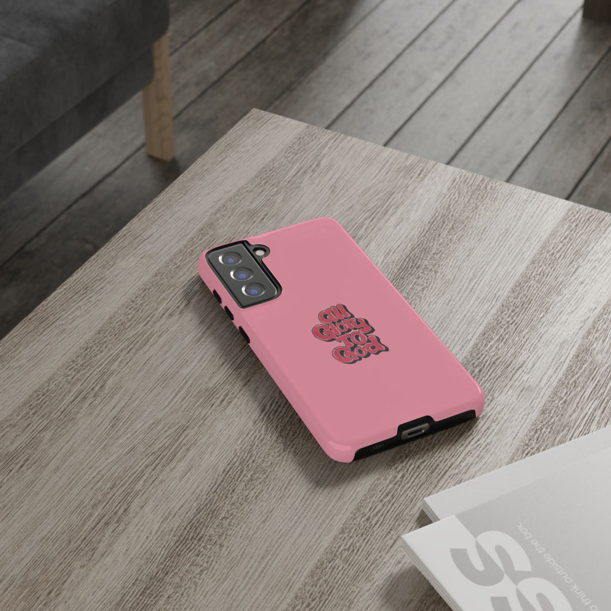 Christelijk telefoonhoesje Alle eer aan God roze mat