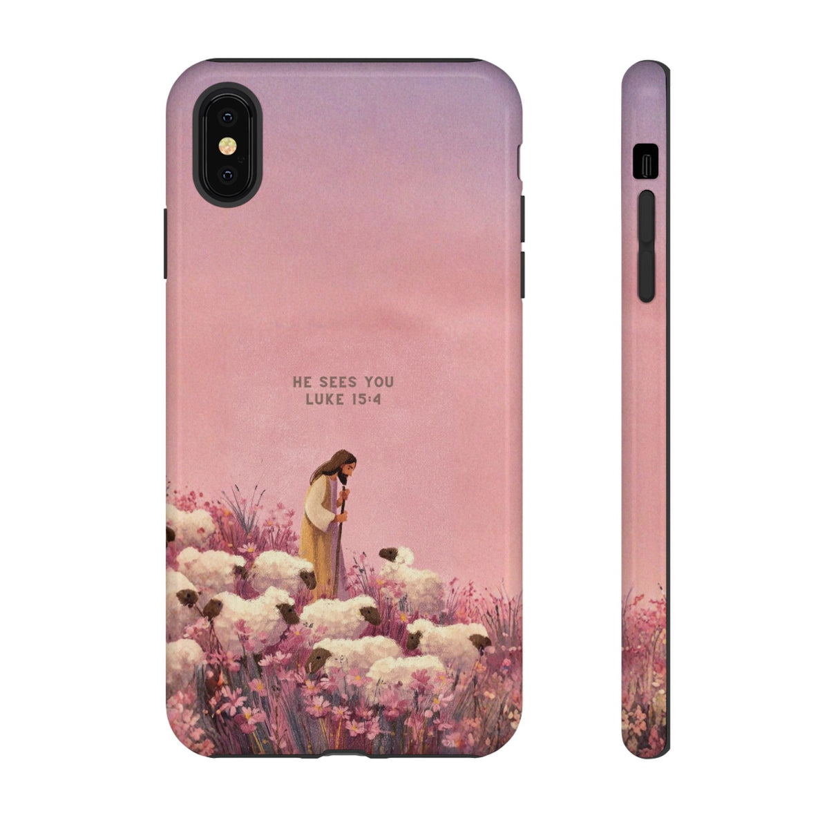 Christelijk telefoonhoesje Hij ziet jou roze mat