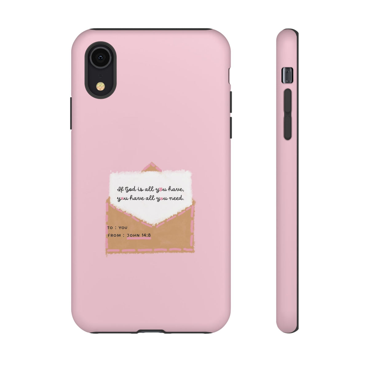 Christelijk telefoonhoesje God is alles wat je nodig hebt roze mat