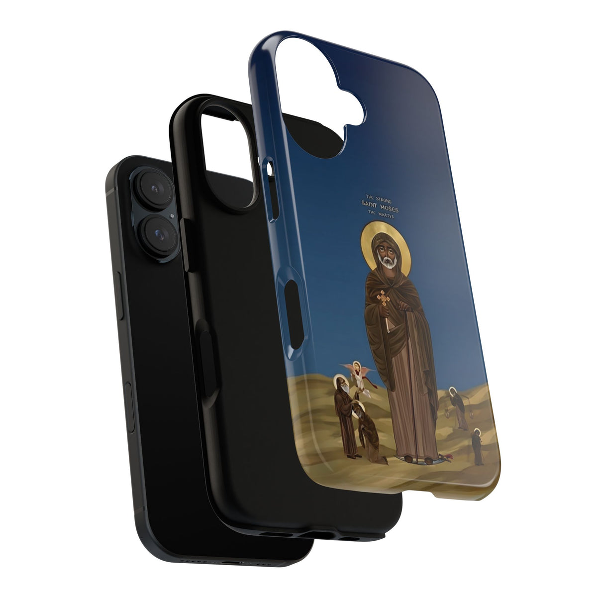 Christelijk telefoonhoesje Sint-Mozes de Sterke blauw mat
