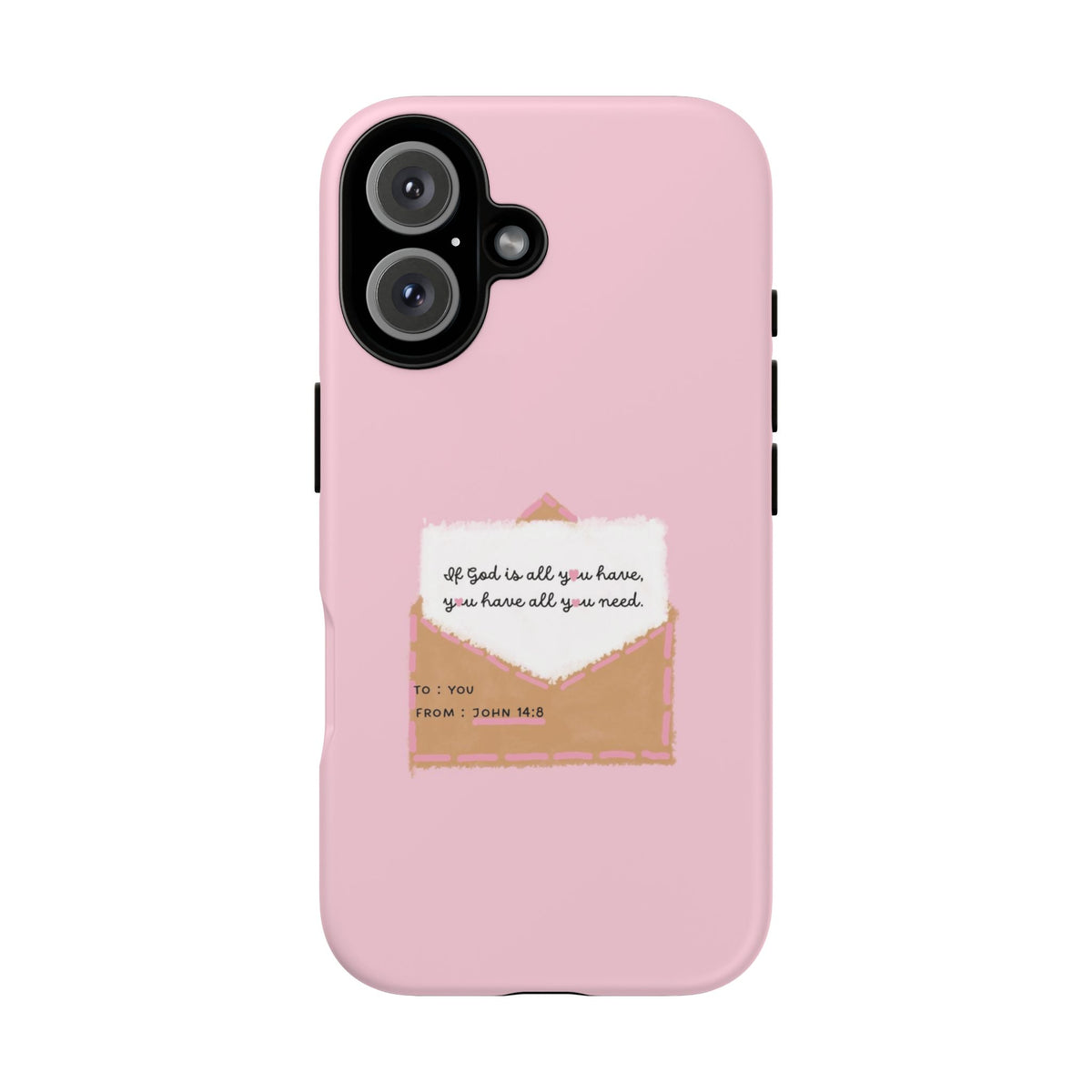 Christelijk telefoonhoesje God is alles wat je nodig hebt roze mat