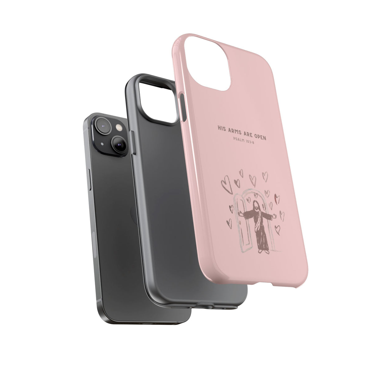 Christelijk telefoonhoesje Zijn armen staan open roze mat