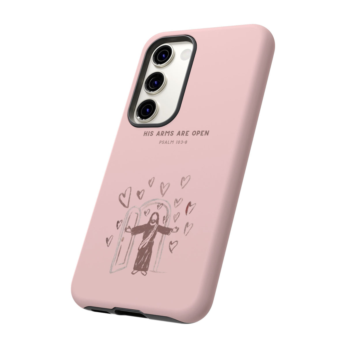 Christelijk telefoonhoesje Zijn armen staan open roze mat