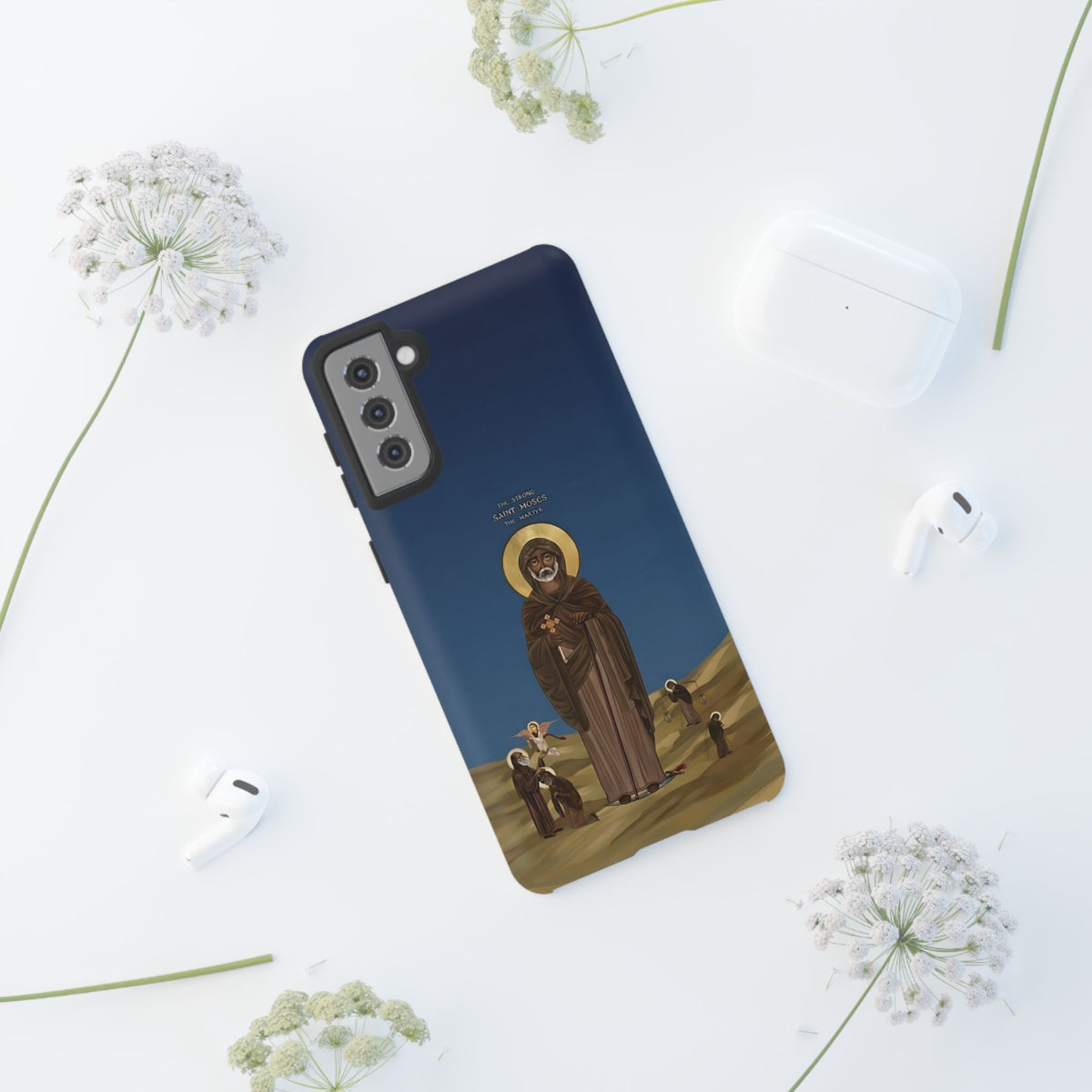 Christelijk telefoonhoesje Sint-Mozes de Sterke blauw mat