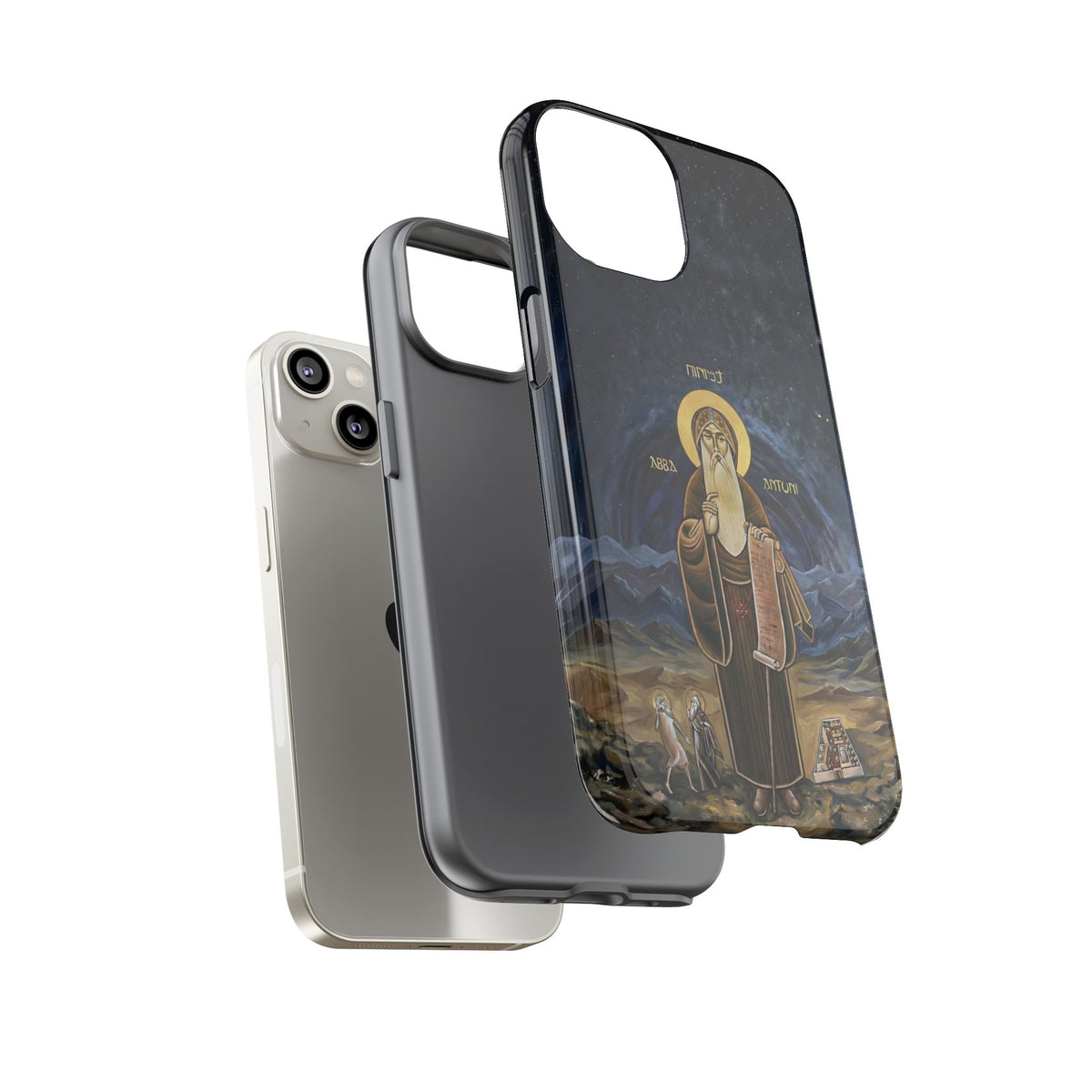 Christelijk telefoonhoesje Sint-Antonius de Grote donkerblauw mat