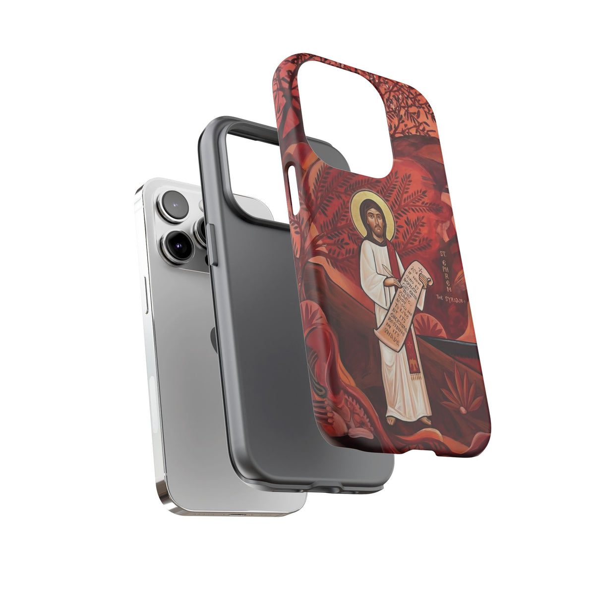 Christelijk telefoonhoesje Sint-Efrem de Syriër rood mat