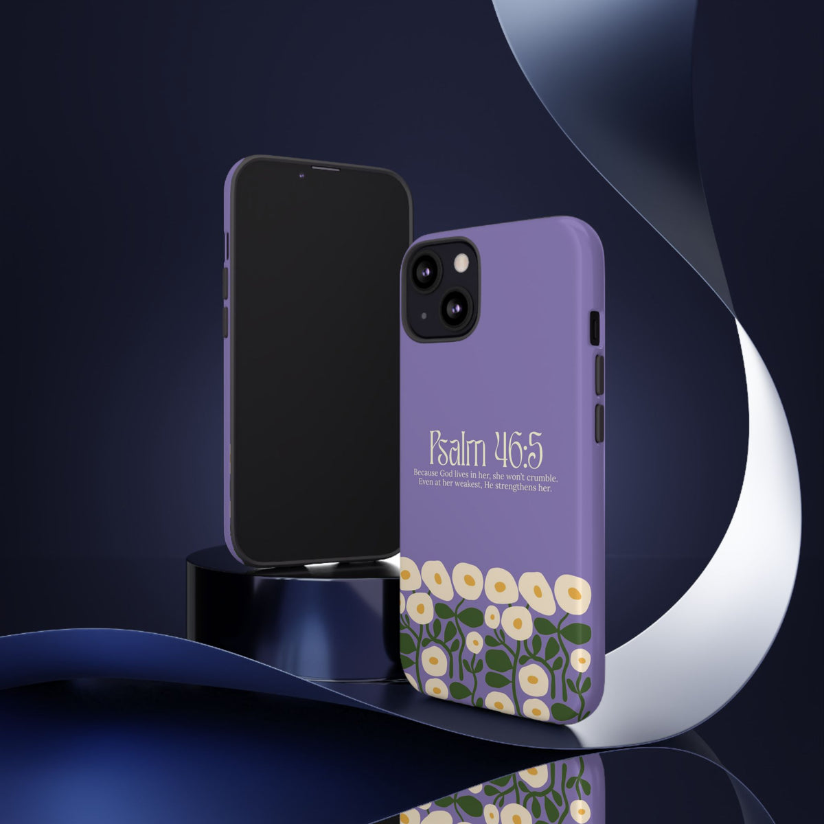 Christelijk telefoonhoesje God woont in haar lila mat