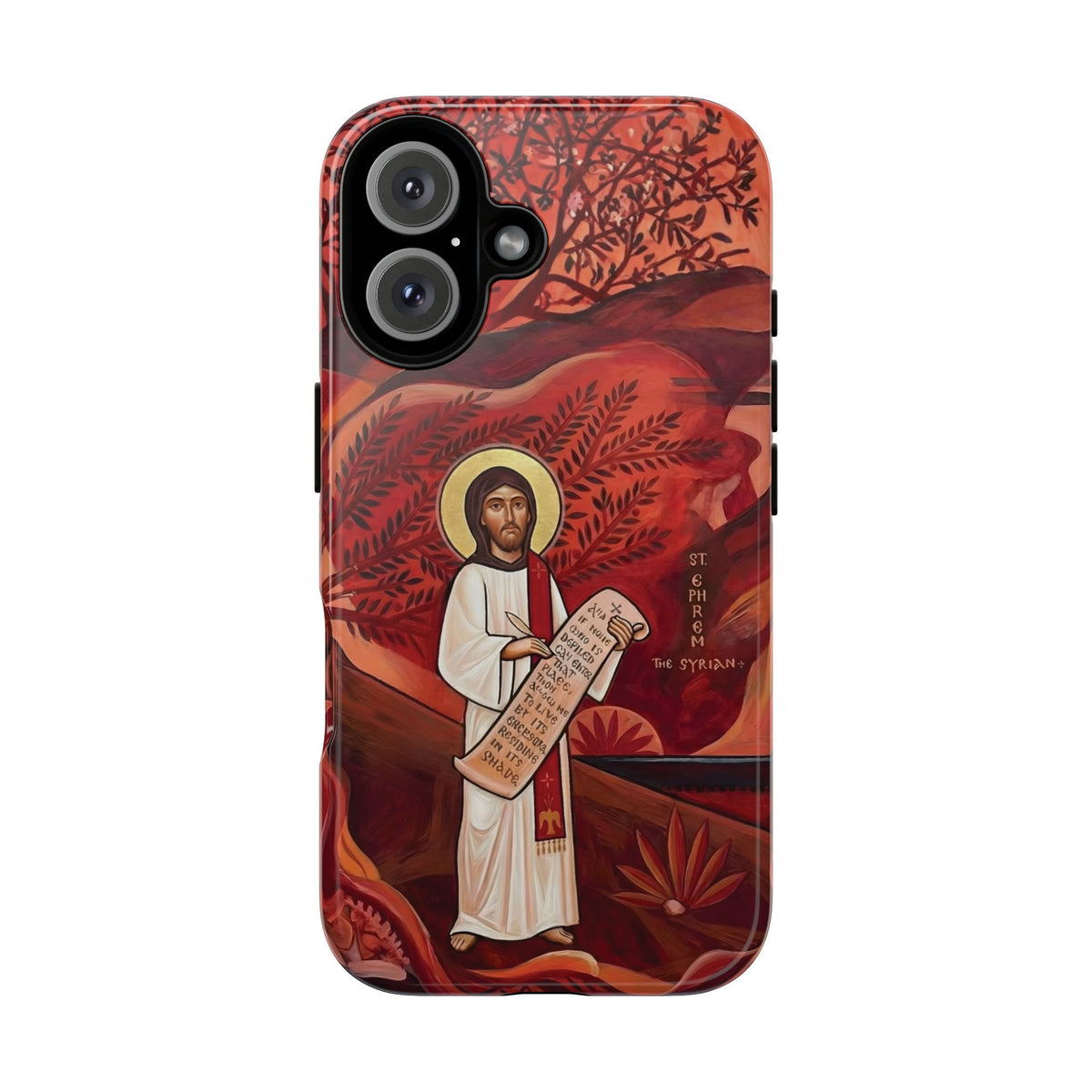 Christelijk telefoonhoesje Sint-Efrem de Syriër rood mat
