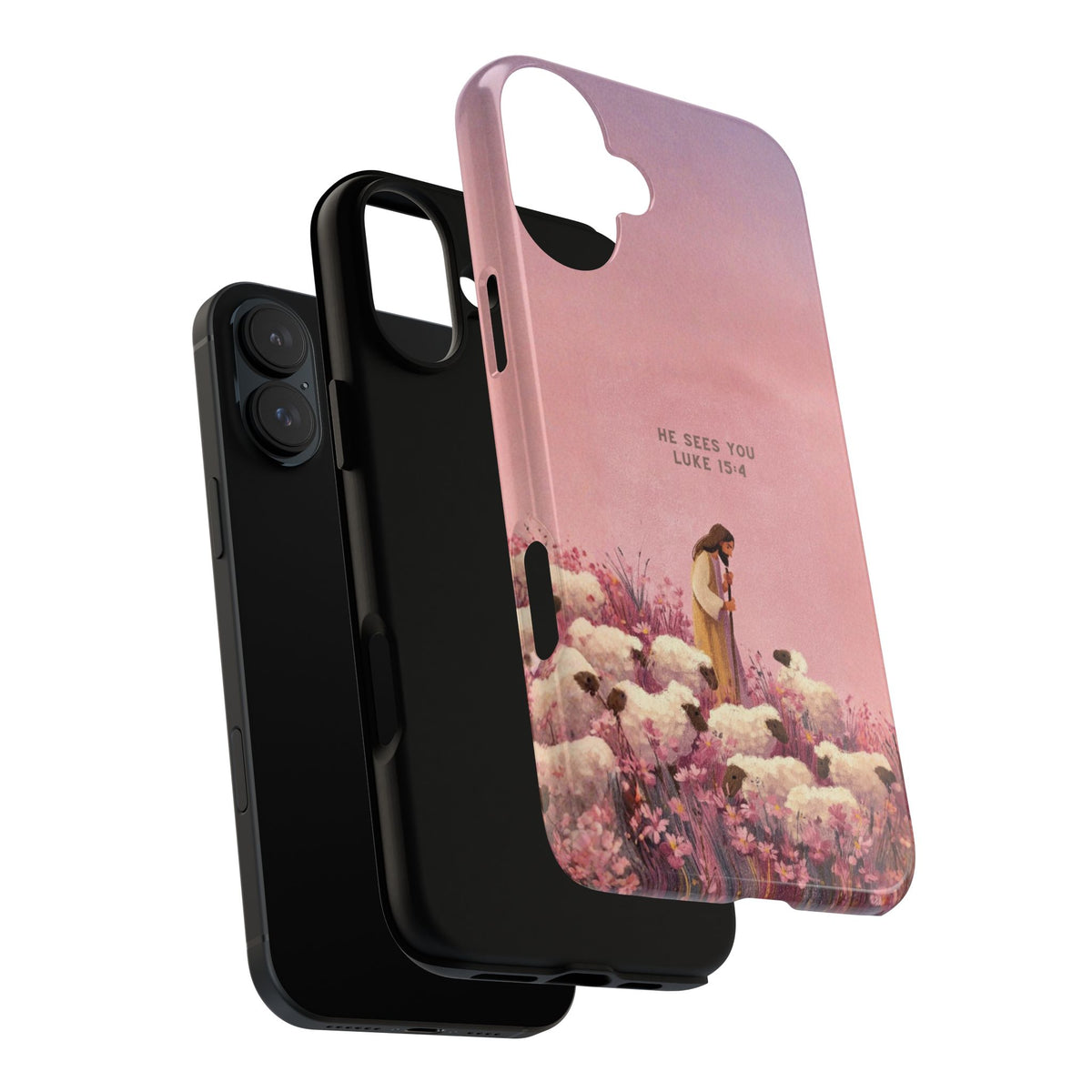 Christelijk telefoonhoesje Hij ziet jou roze mat