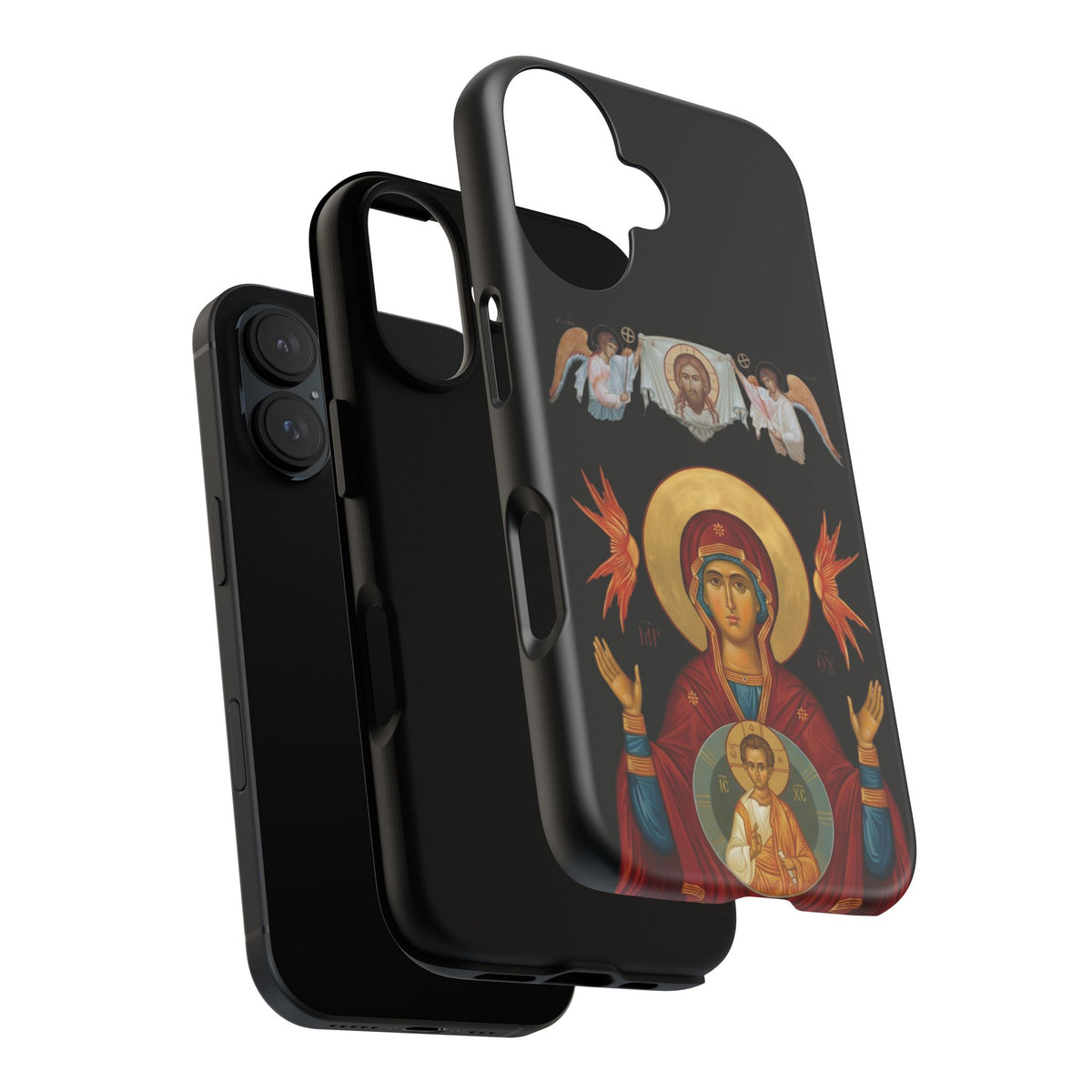 Christelijk telefoonhoesje De Heilige Maagd Maria zwart mat