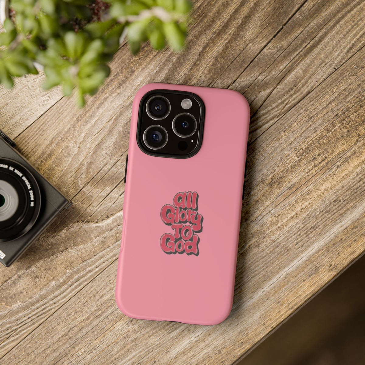 Christelijk telefoonhoesje Alle eer aan God roze mat