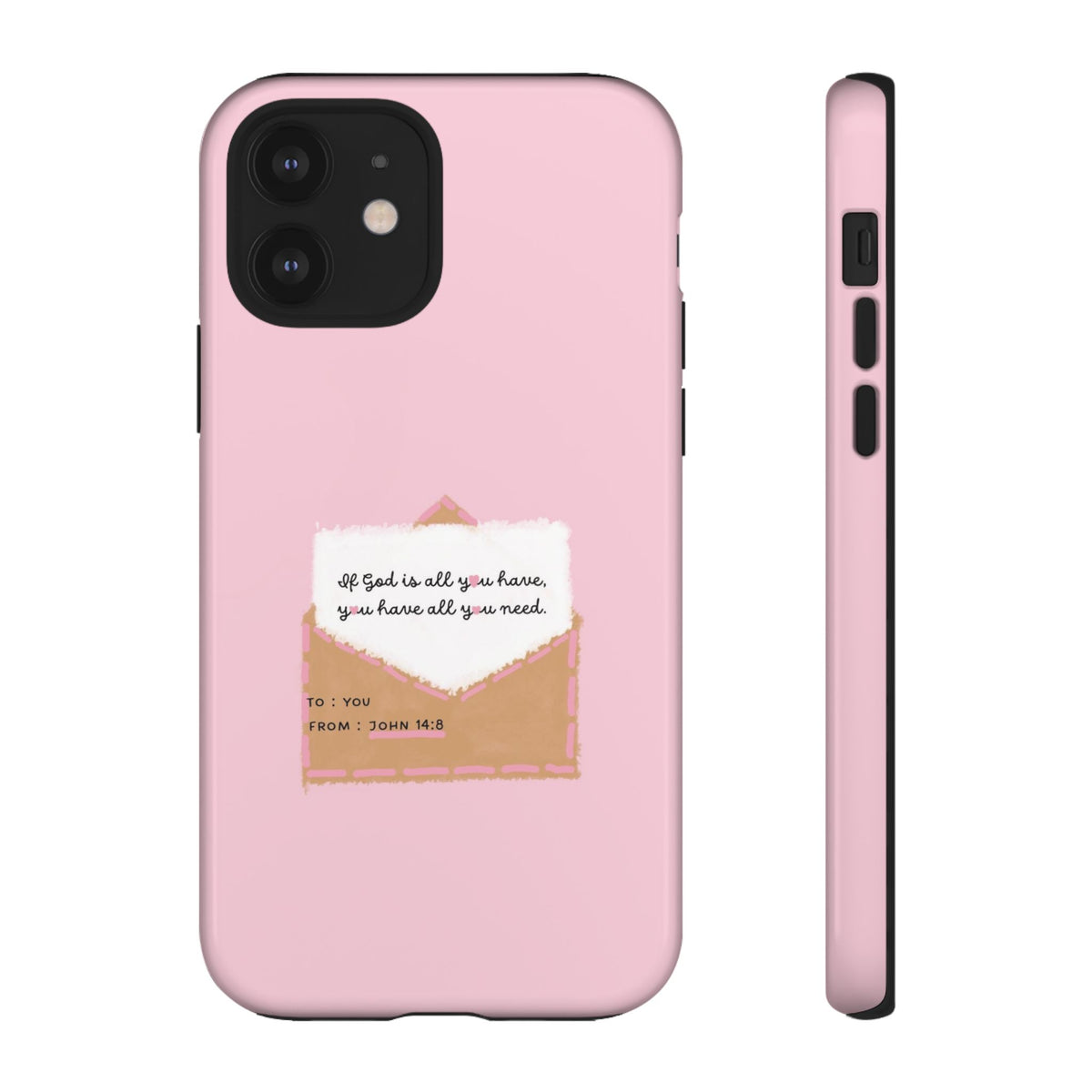 Christelijk telefoonhoesje God is alles wat je nodig hebt roze mat