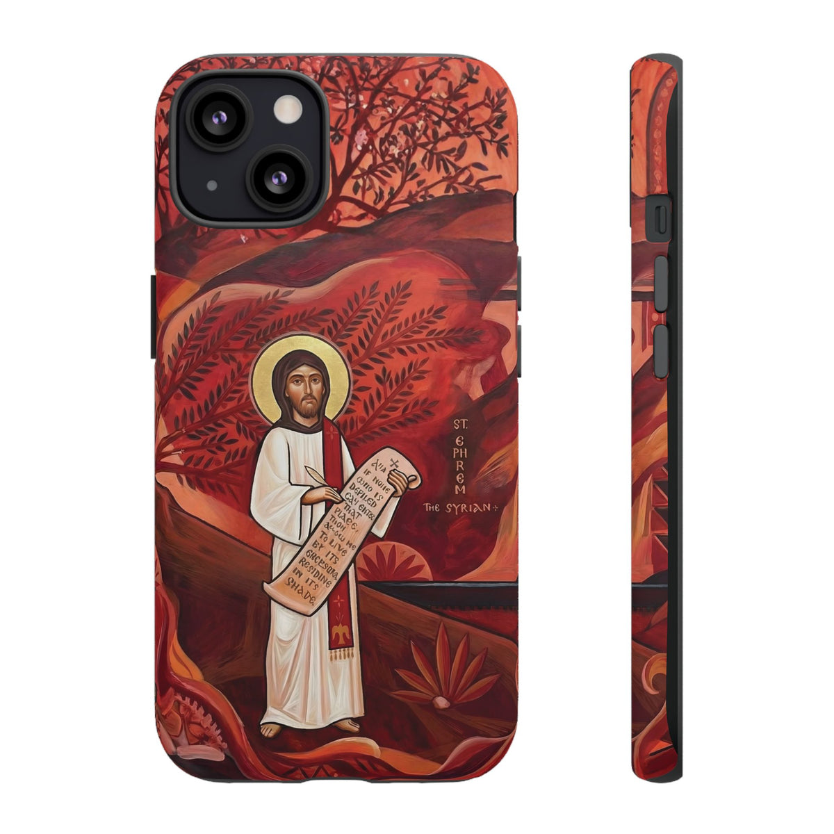 Christelijk telefoonhoesje Sint-Efrem de Syriër rood mat
