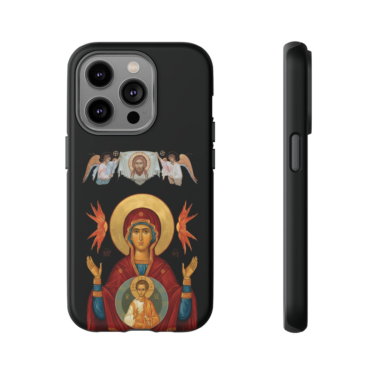 Christelijk telefoonhoesje De Heilige Maagd Maria zwart mat