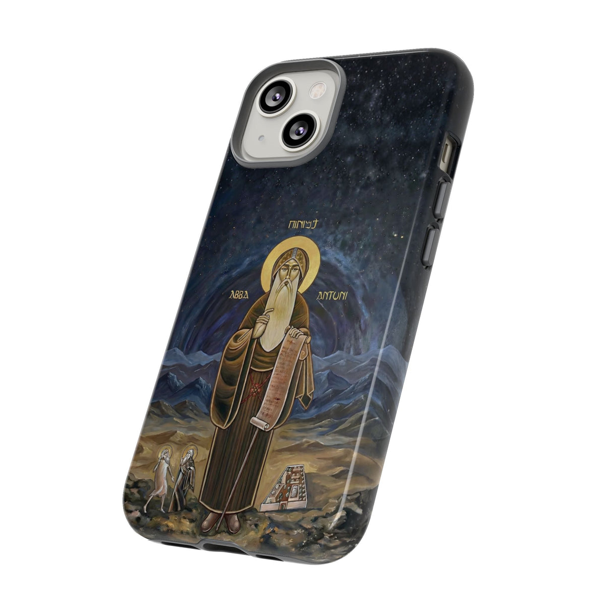Christelijk telefoonhoesje Sint-Antonius de Grote donkerblauw mat