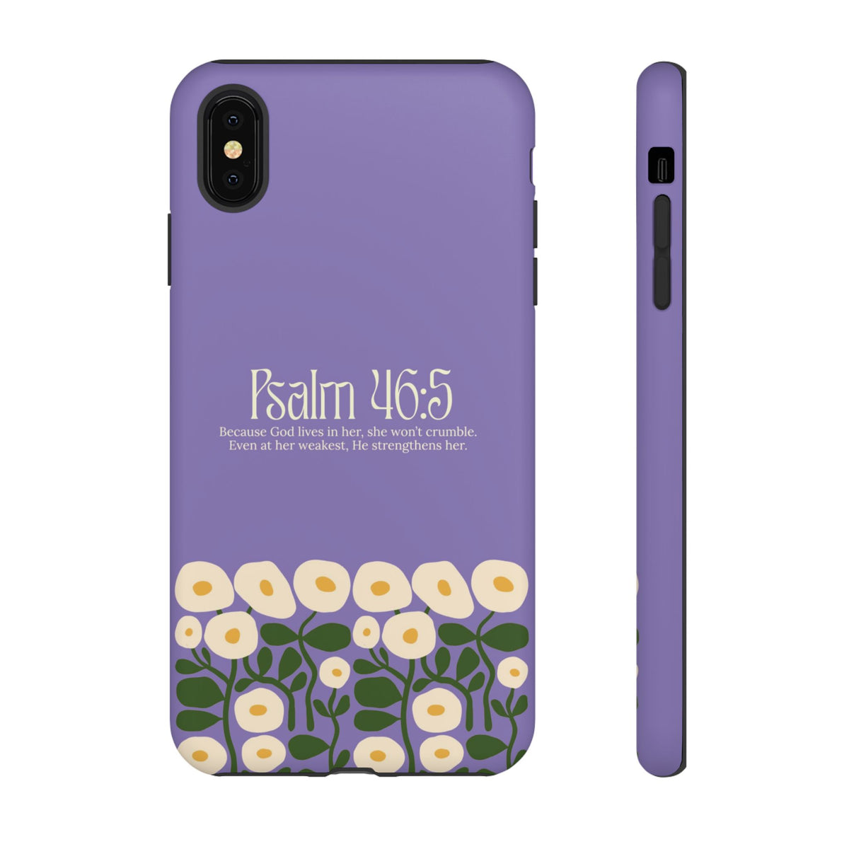 Christelijk telefoonhoesje God woont in haar lila mat