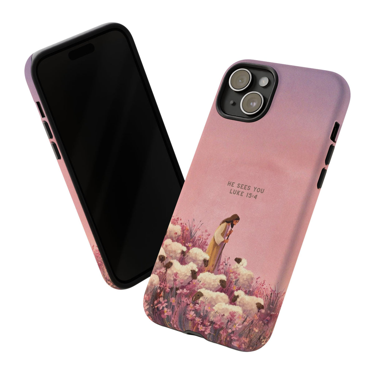 Christelijk telefoonhoesje Hij ziet jou roze mat