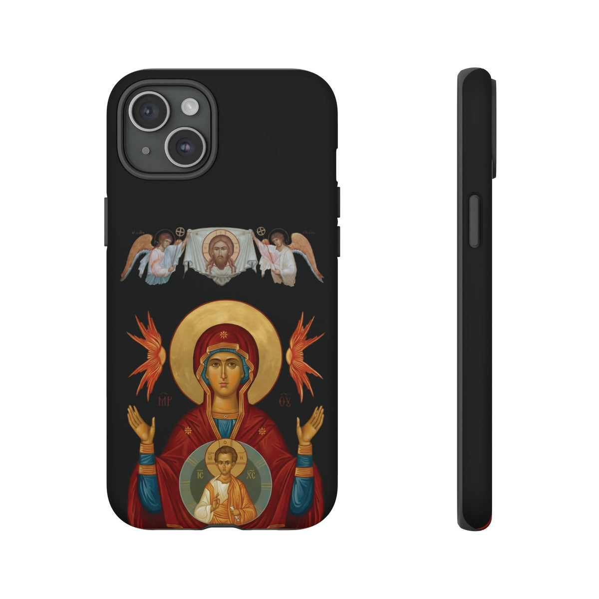 Christelijk telefoonhoesje De Heilige Maagd Maria zwart mat